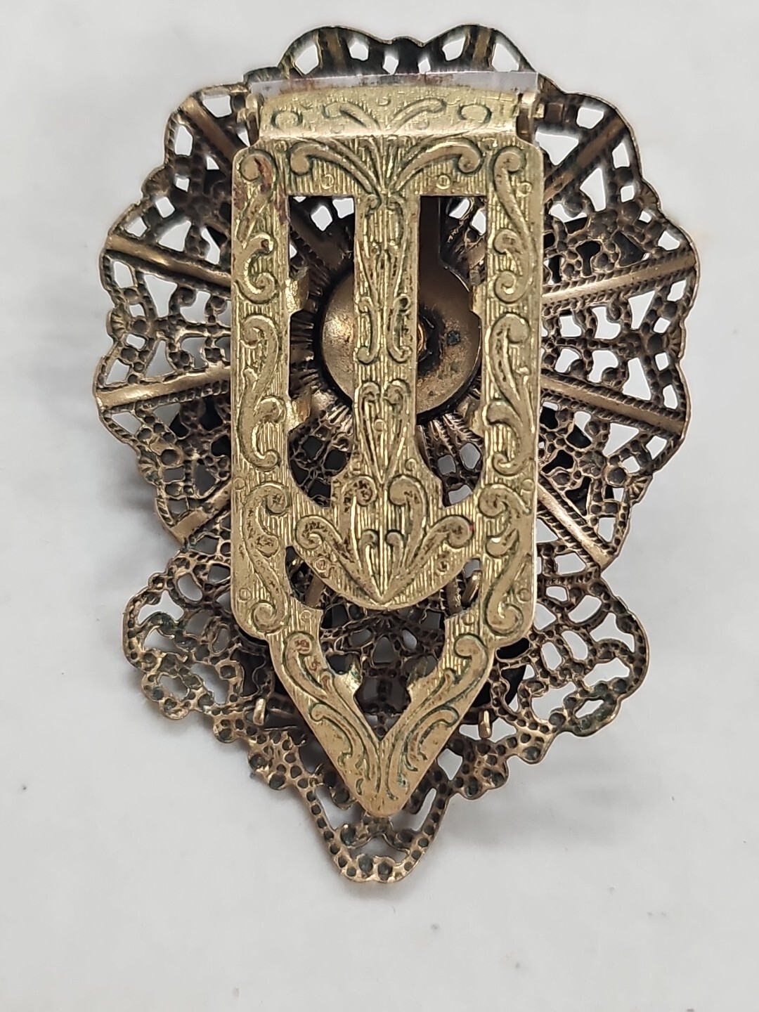 Vintage Metal Filigree Faux Turquoise Fur Clip