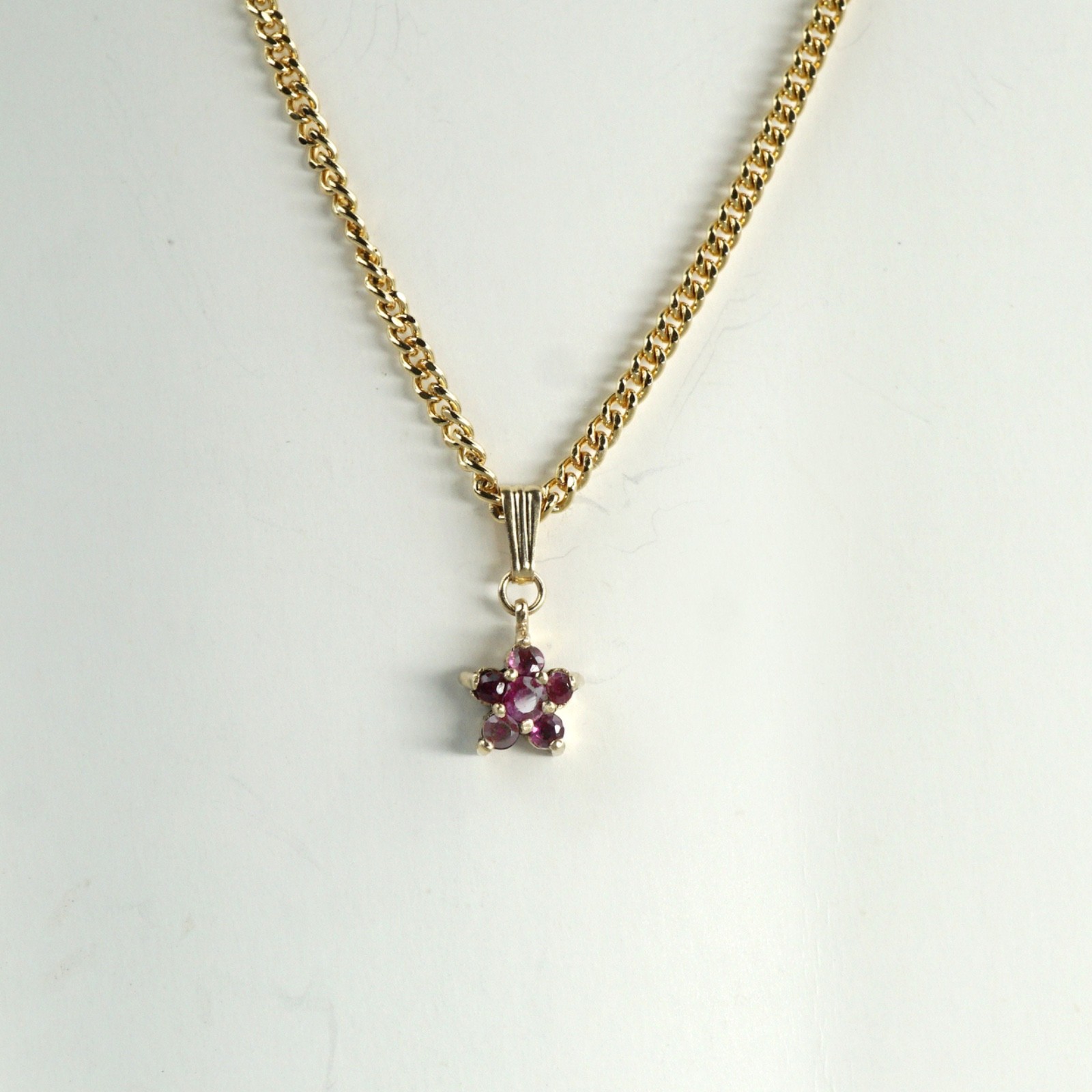 14K Solid Yellow Gold Natural Ruby Gold Star Pendant Necklace, 5 Red Rubies