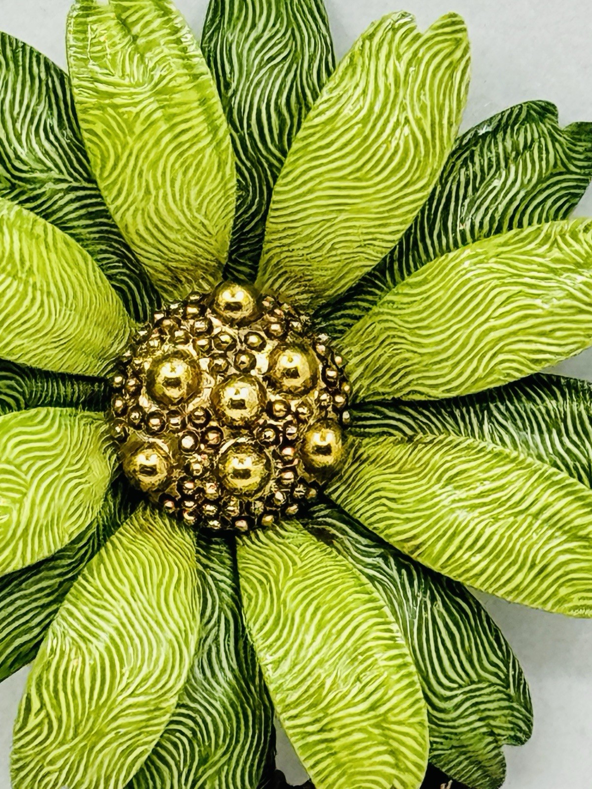 Vintage Hedy Enamel Daisy Brooch Green Layered Flower Pin 1950s 1960s