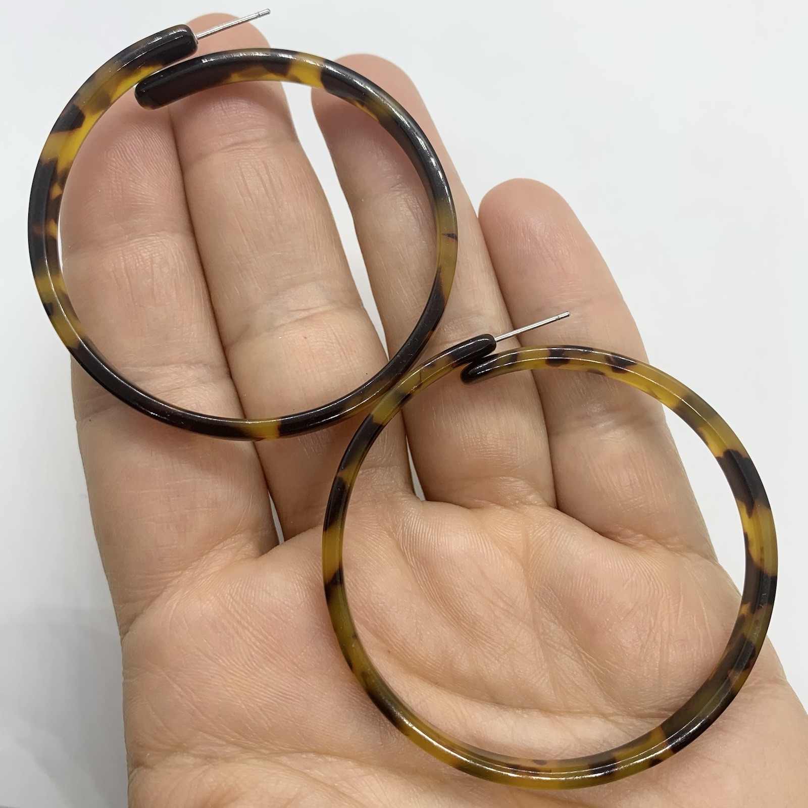 VTG TORTOISE SHELL ACRYLIC STATEMENT ROUND BIG DROP EARRINGS POST