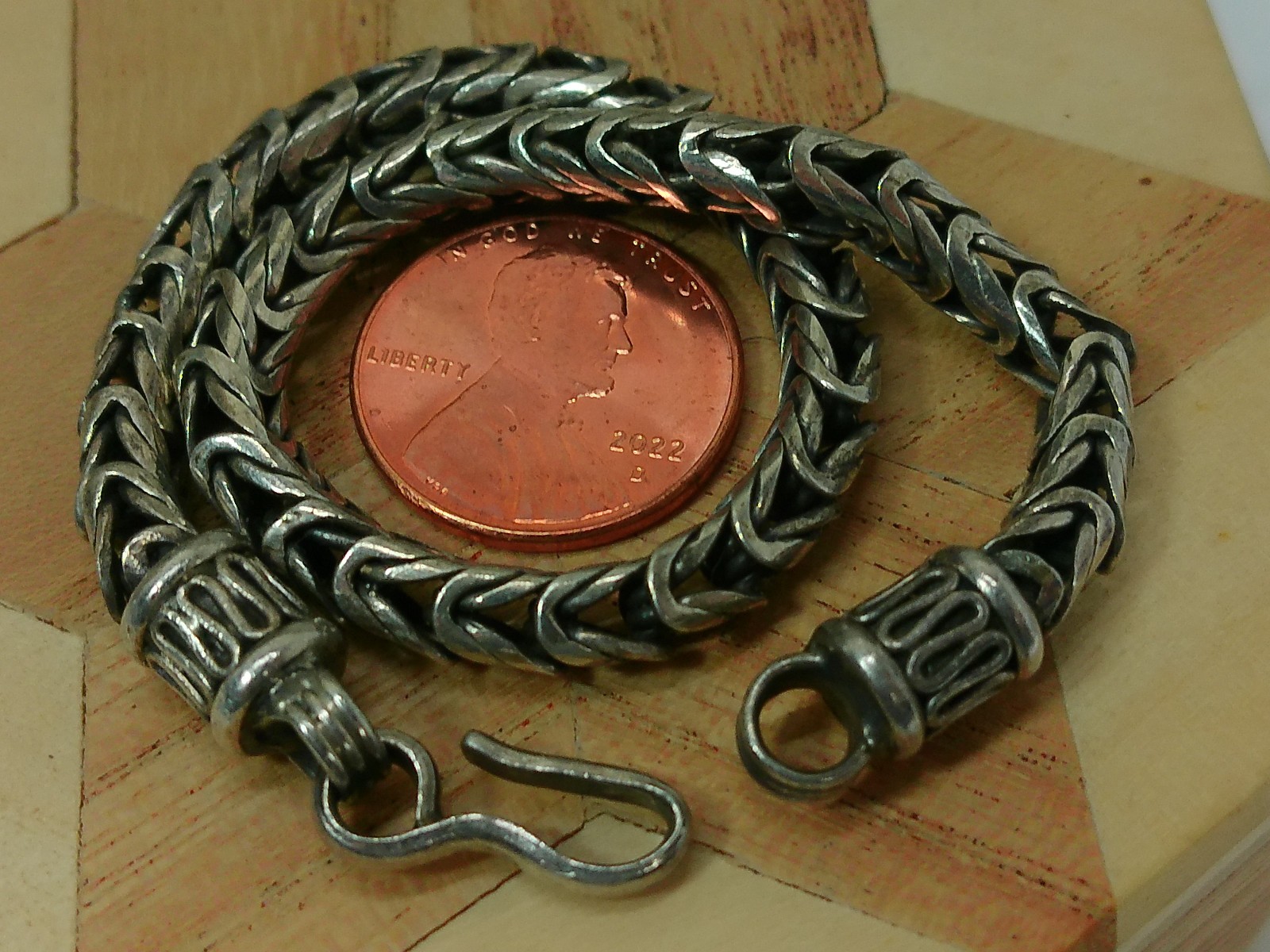 Vtg Foxtail Wheat Braid Sterling Silver 4.6mm Wide Spiga Hook End Bracelet 8.5″