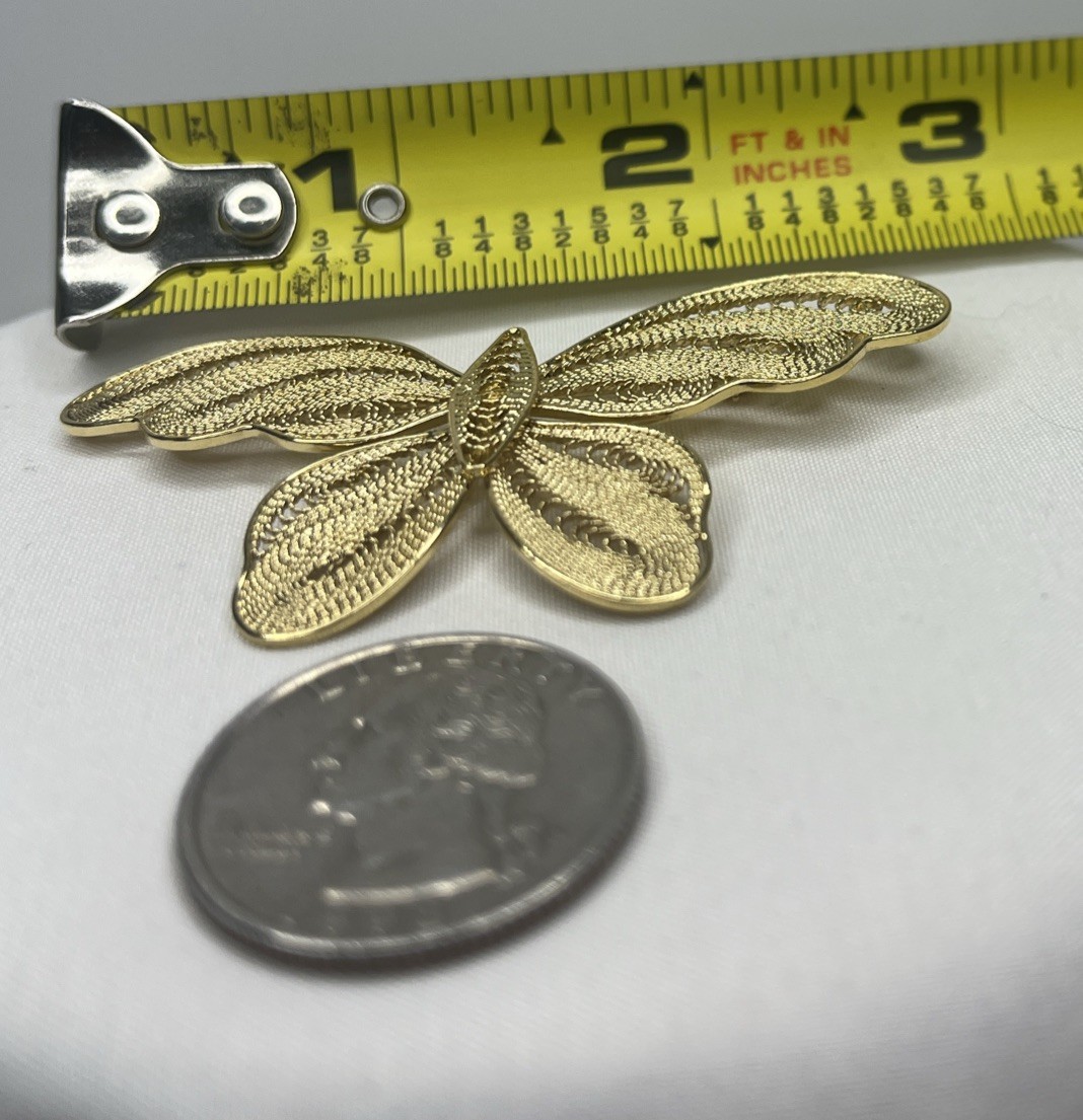 Vintage Butterfly Bug Filigree 2.5 inches GoldTone Fashion Brooch Pin ~Nice~