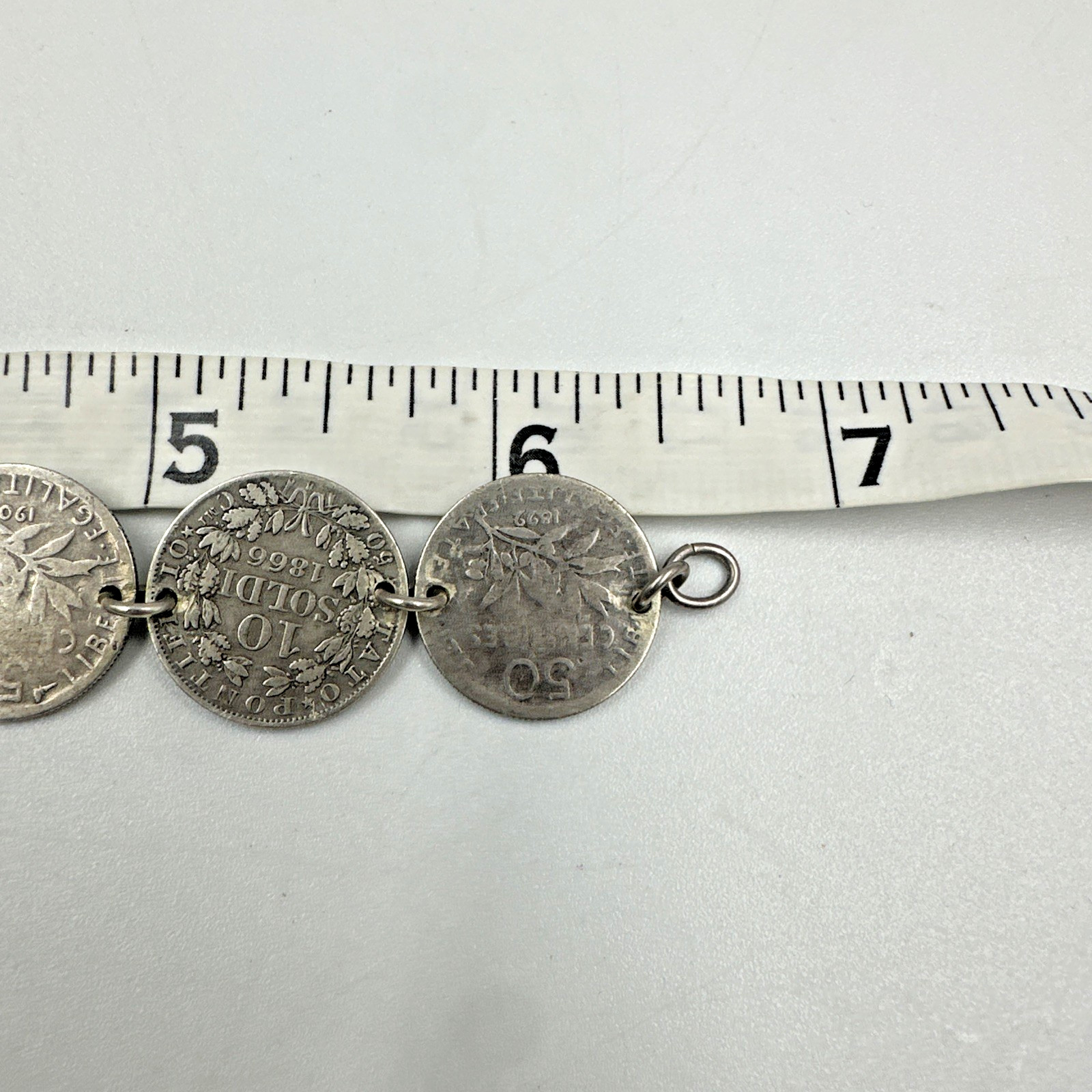 Antique Multinational Coin Link Silver Bracelet Years 1853 – 1903 19g Sz 6.25