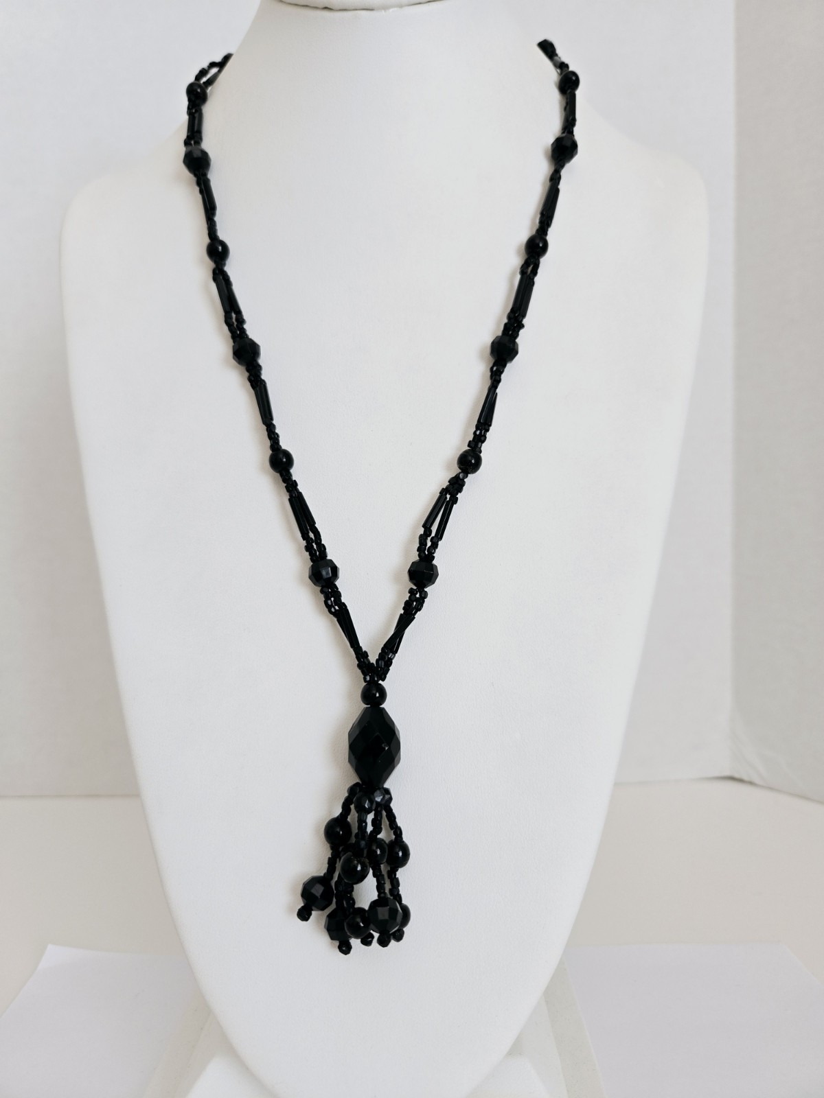 Lot of 9 Vintage Black Glass Faceted Beads Necklaces Different Styles & Sizes