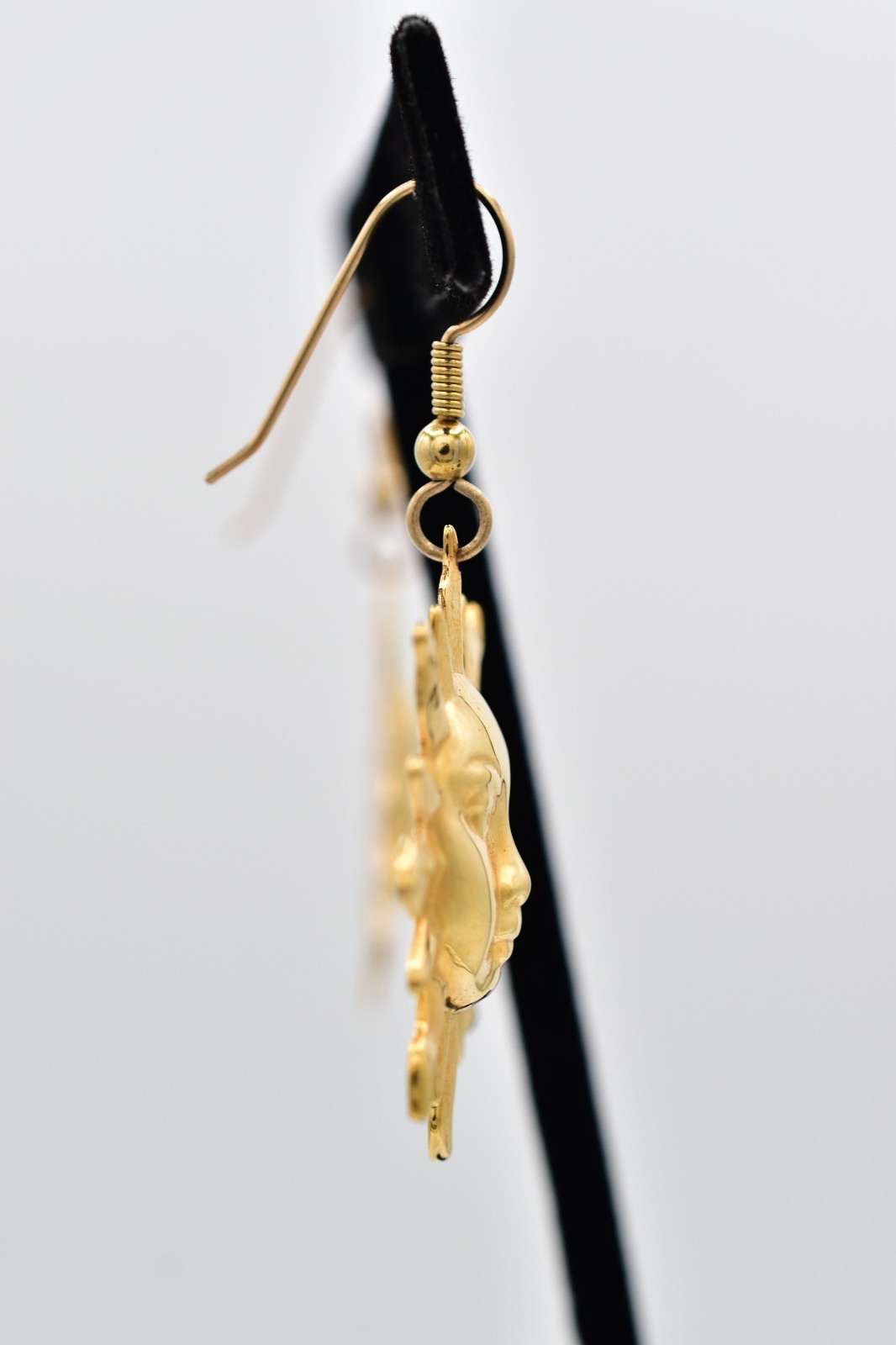 Vintage Gold Sun Face Dangle Earrings Celestial Drop Pierced Shiny 1980s BinAO