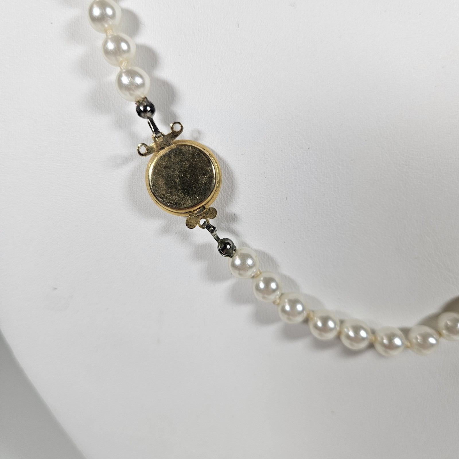 Vintage Faux Pearl Necklace With Goldtone Fish Hook Clasp