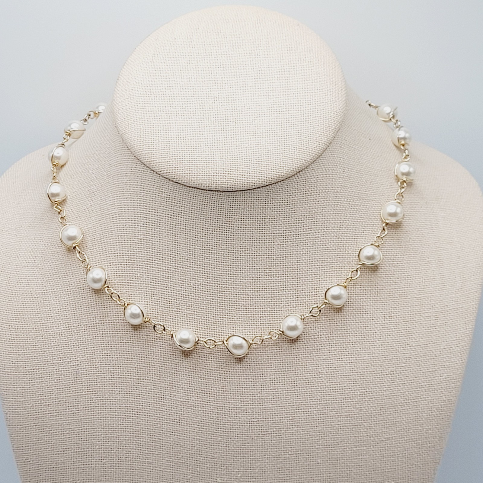 Sarah Coventry Faux Pearl Caged Style Bracelet 7.25 in Necklace 16 in Vtg Signed