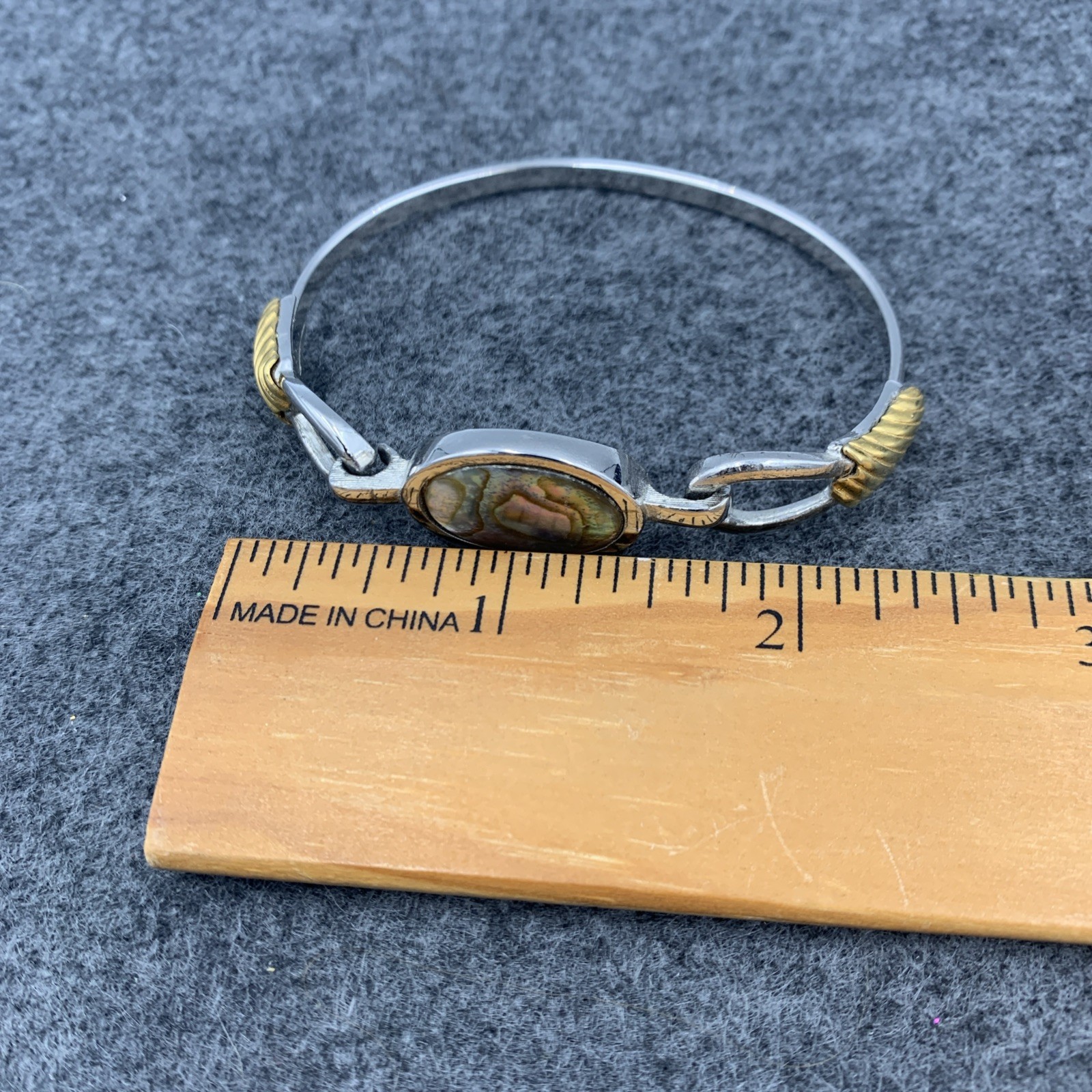 Vintage Avon Abalone Shell Oval Bracelet, Gold and Silver Two Tone Bangle