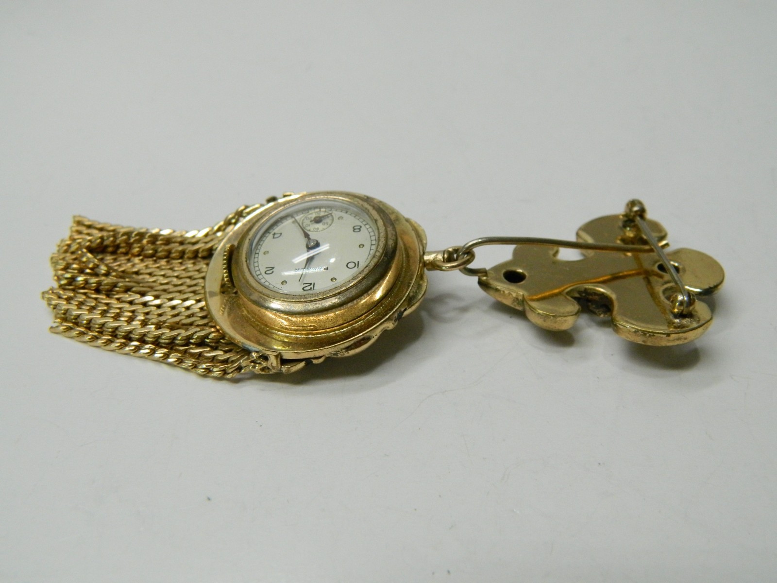 Vintage BANNER small hand reversable Brooch Pin Dangle wind-up Watch Gold Tone