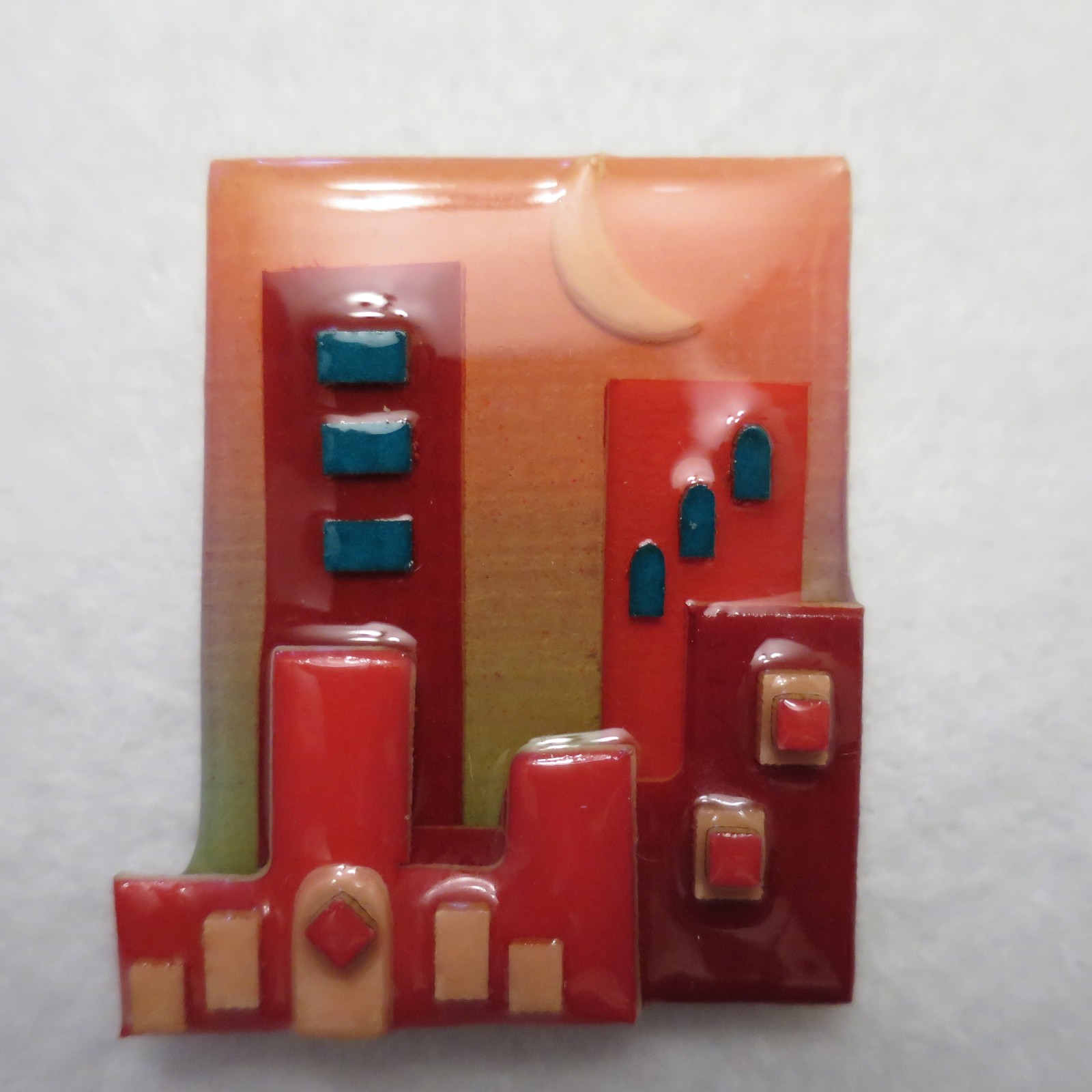 Lot of 2 Lucinda House Pins City Buildings Pink Blue Brown Moon Cloud Sunset VTG