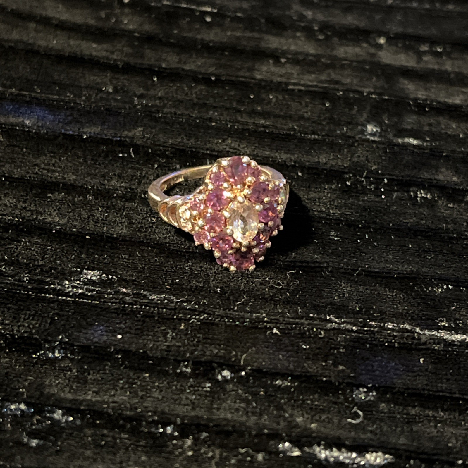 Rose Gold Vermeil .925 Sterling Silver Purple Pink CZ Oval Cluster Ring Size 5
