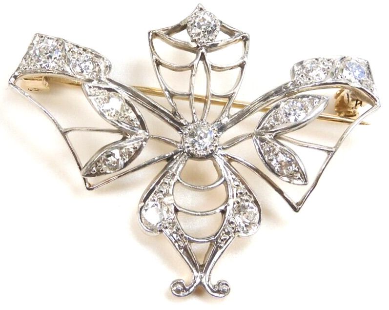 Antique Diamond Butterfly Pin Brooch Pendant Platinum 14KY EGL USA 1.53 x 1.22″