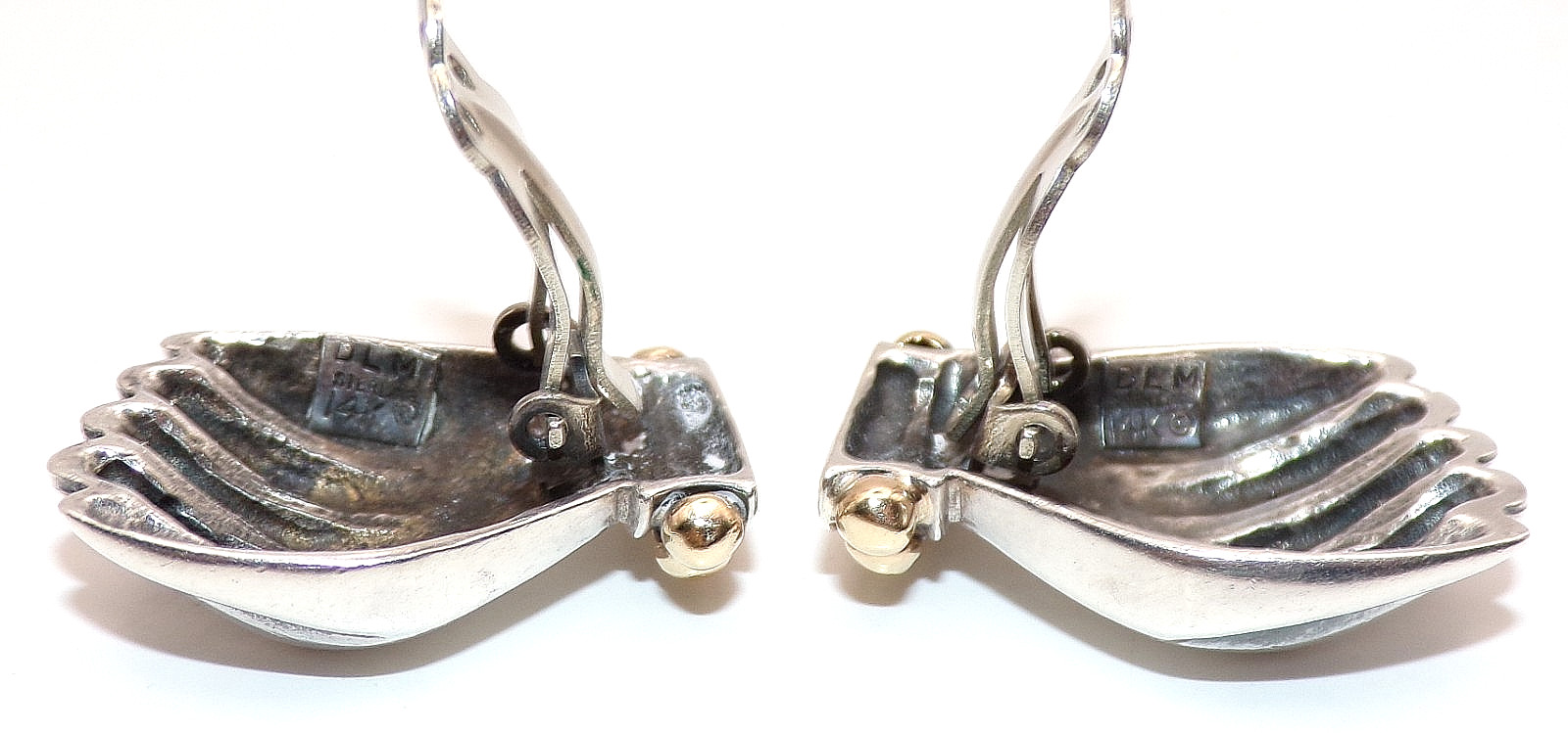 DLM DIAN MALOUF 14K YELLOW GOLD & Sterling Silver HAND Hands CLIP ON EARRINGS