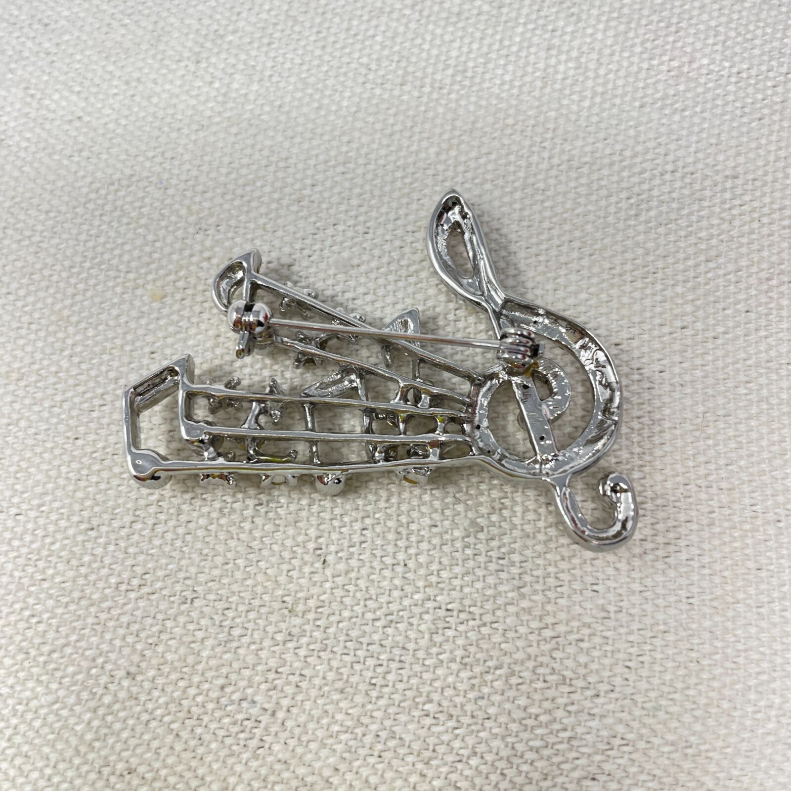 Music Themed Brooch Lot of 2 Rhinestone Piano Musical Notes
