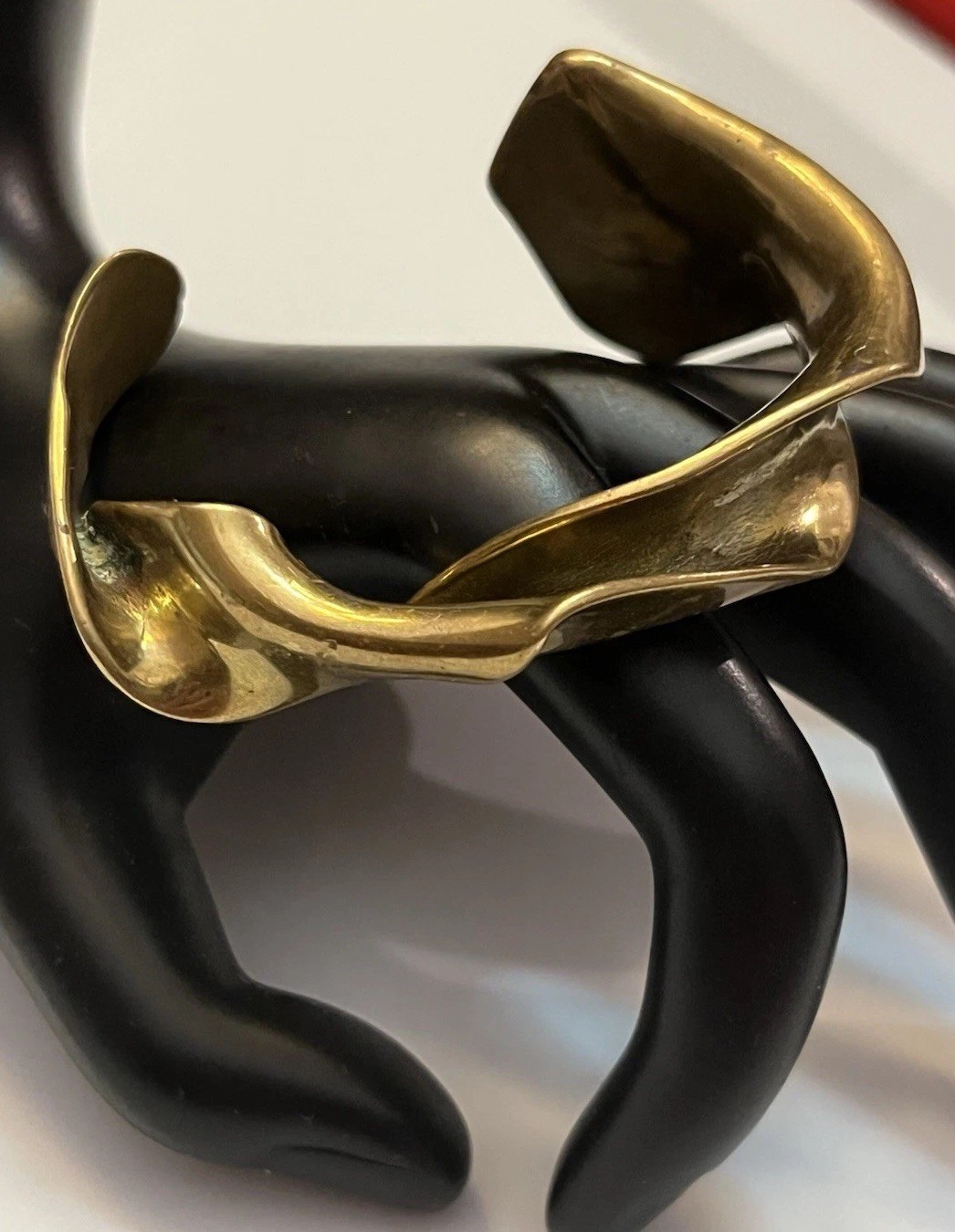 Vintage Modernist Brutalist Molten Sculpted Patina Bronze Thick Cuff Bracelet