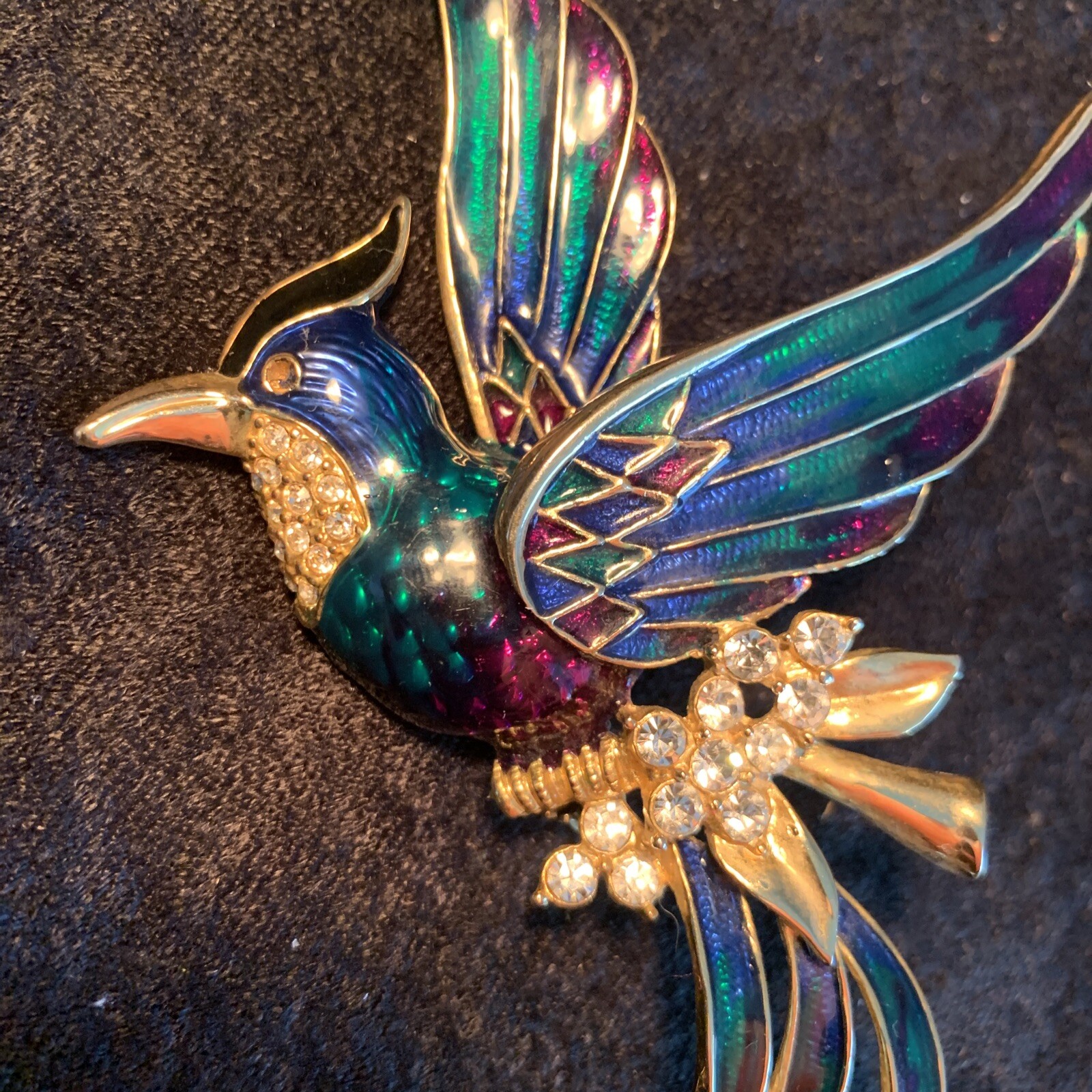 Vintage Phoenix Brooch Beautiful Green, Purple, And Blue