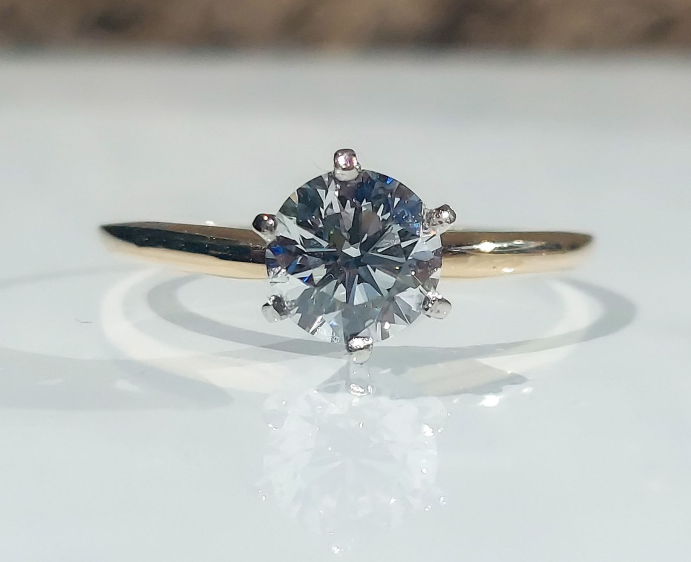 Estate ring 14K Gold Vintage Ring, Size 8 1.03 carat certified diamond.