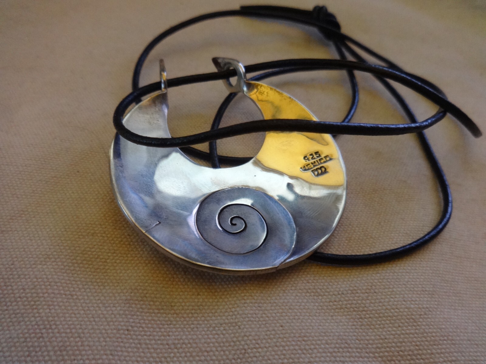 Vtg Modernist Signed DDD Sterling Dominique Dinouart Swirl Pendant And Necklace