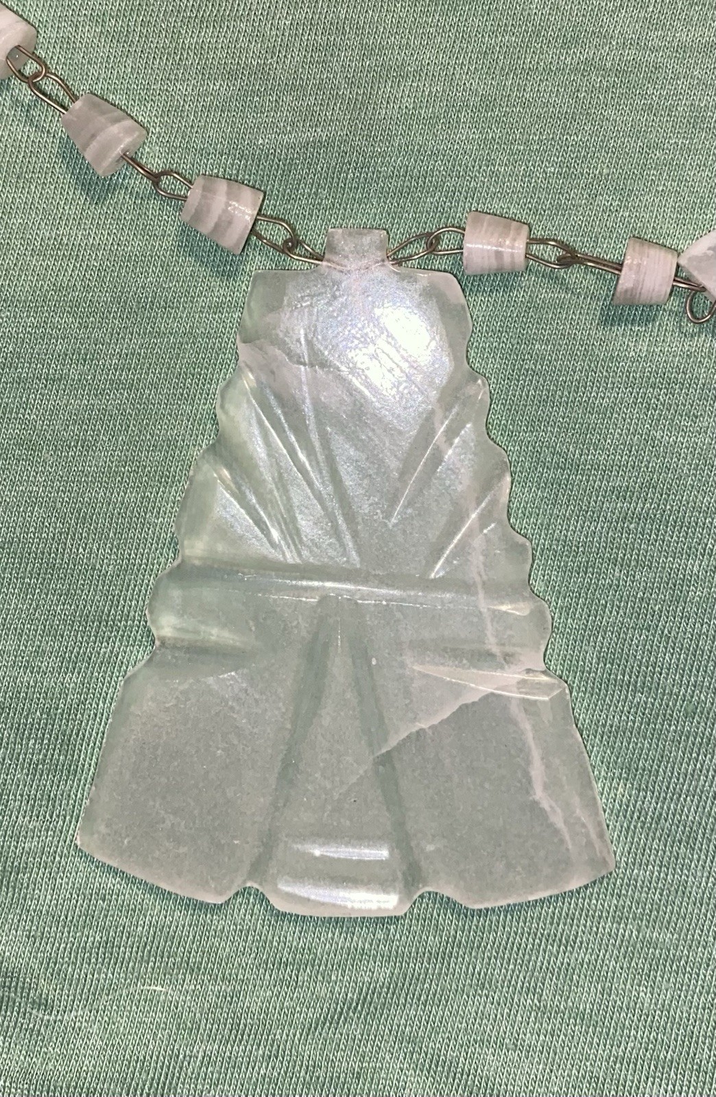 Vtg Mexican Agate White Etched Necklace Pendant Beaded Aztec