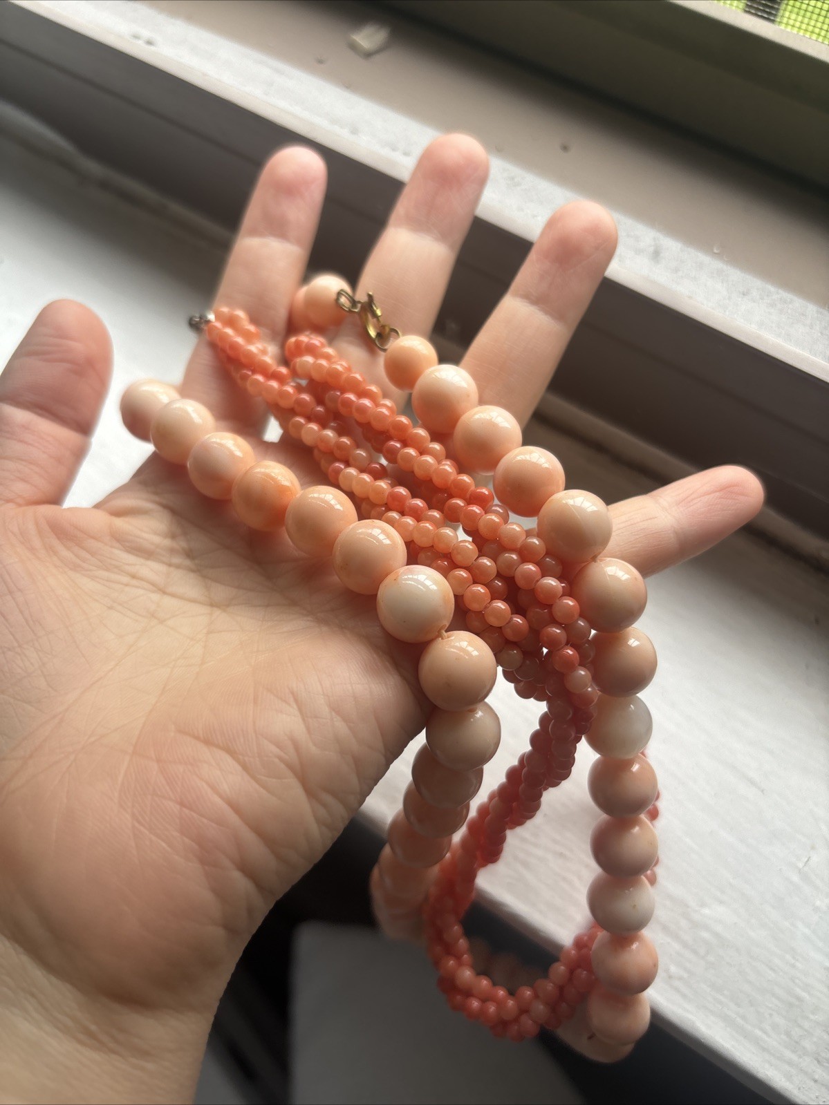 Beautiful Faux Coral Necklaces Single Strand And Multi Strand Salmon Color VTG