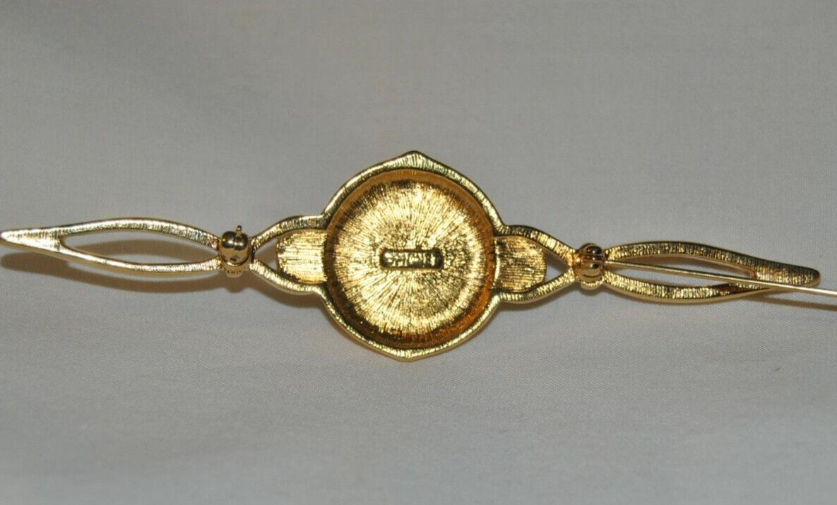 Monet Gold Tone Large Faux Pearl Bar Pin Brooch 4 in Long