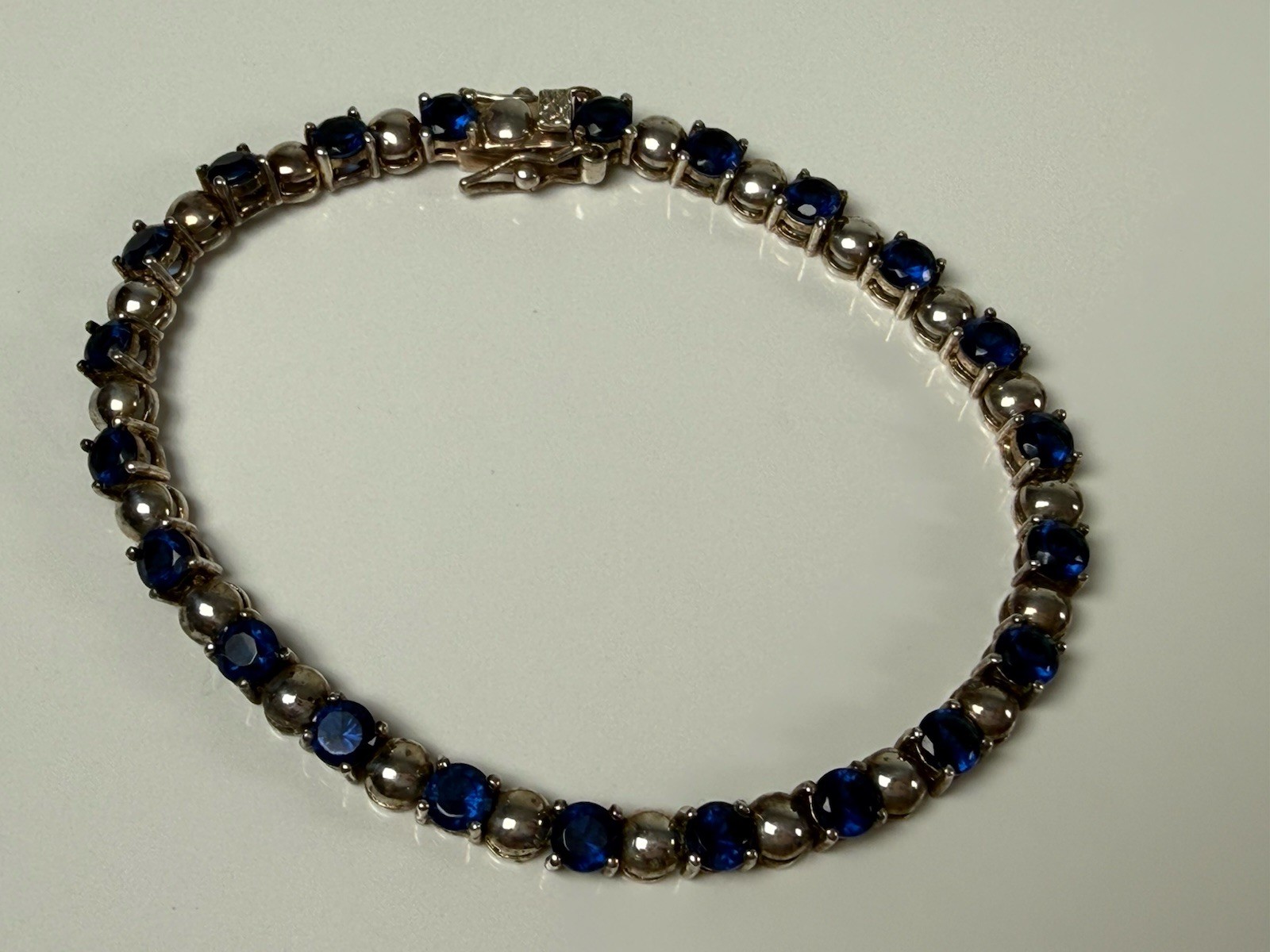 Vintage Sterling Silver Blue Glass Tennis 7” Bracelet Dee Berkley DBJ