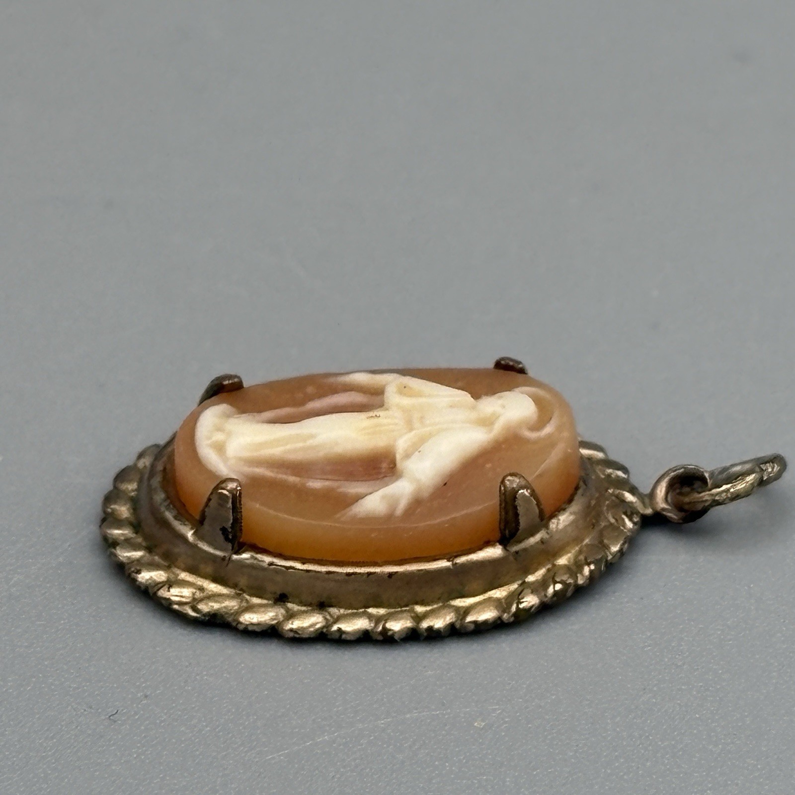 Vintage Miraculous Medal Virgin Mary Pendant Carved Shell Cameo 12K Gold Filled