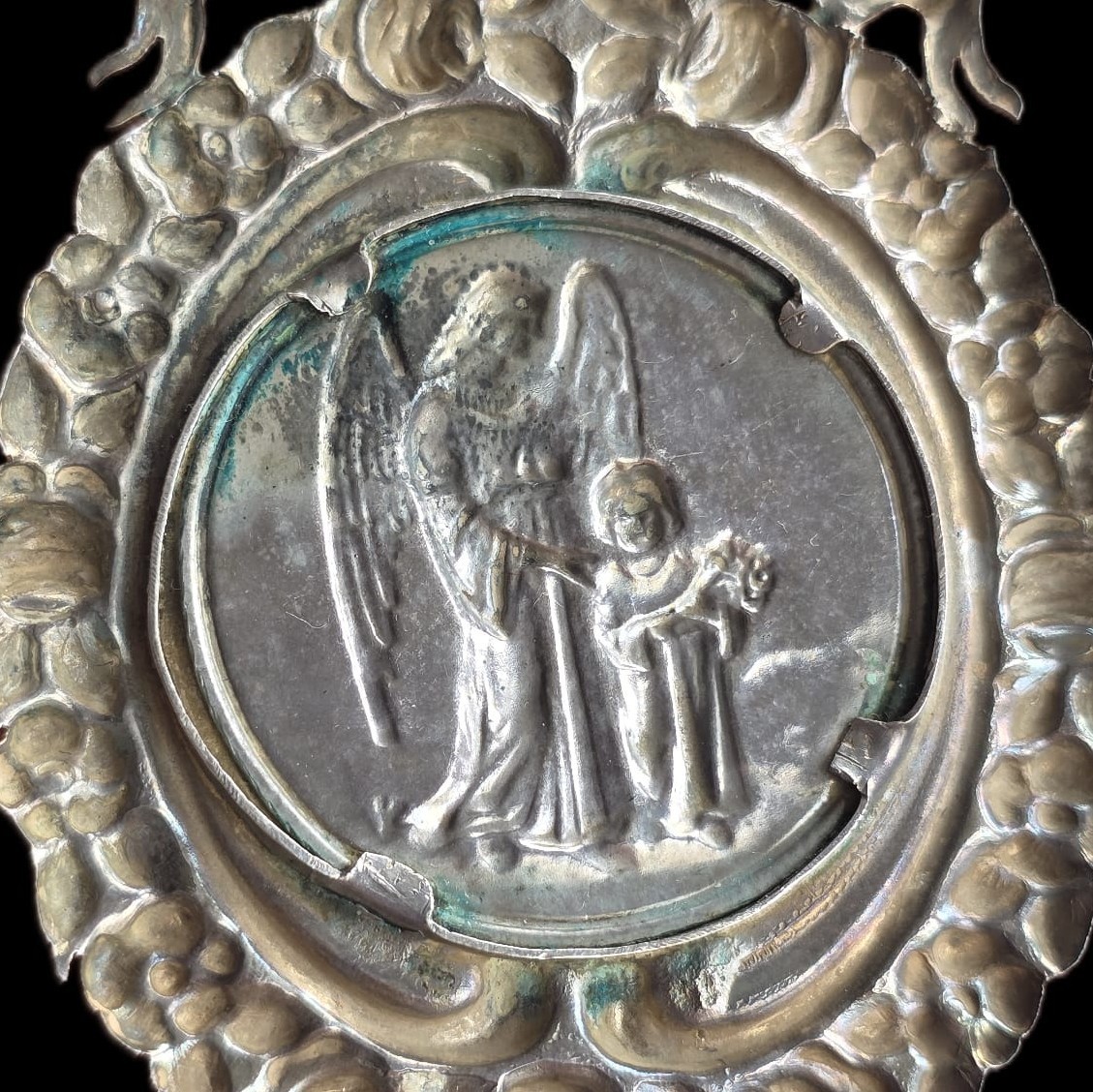 Fine Antique 19Th Century Art Nouveau Silver Divine Protection Pendant Ca 1890