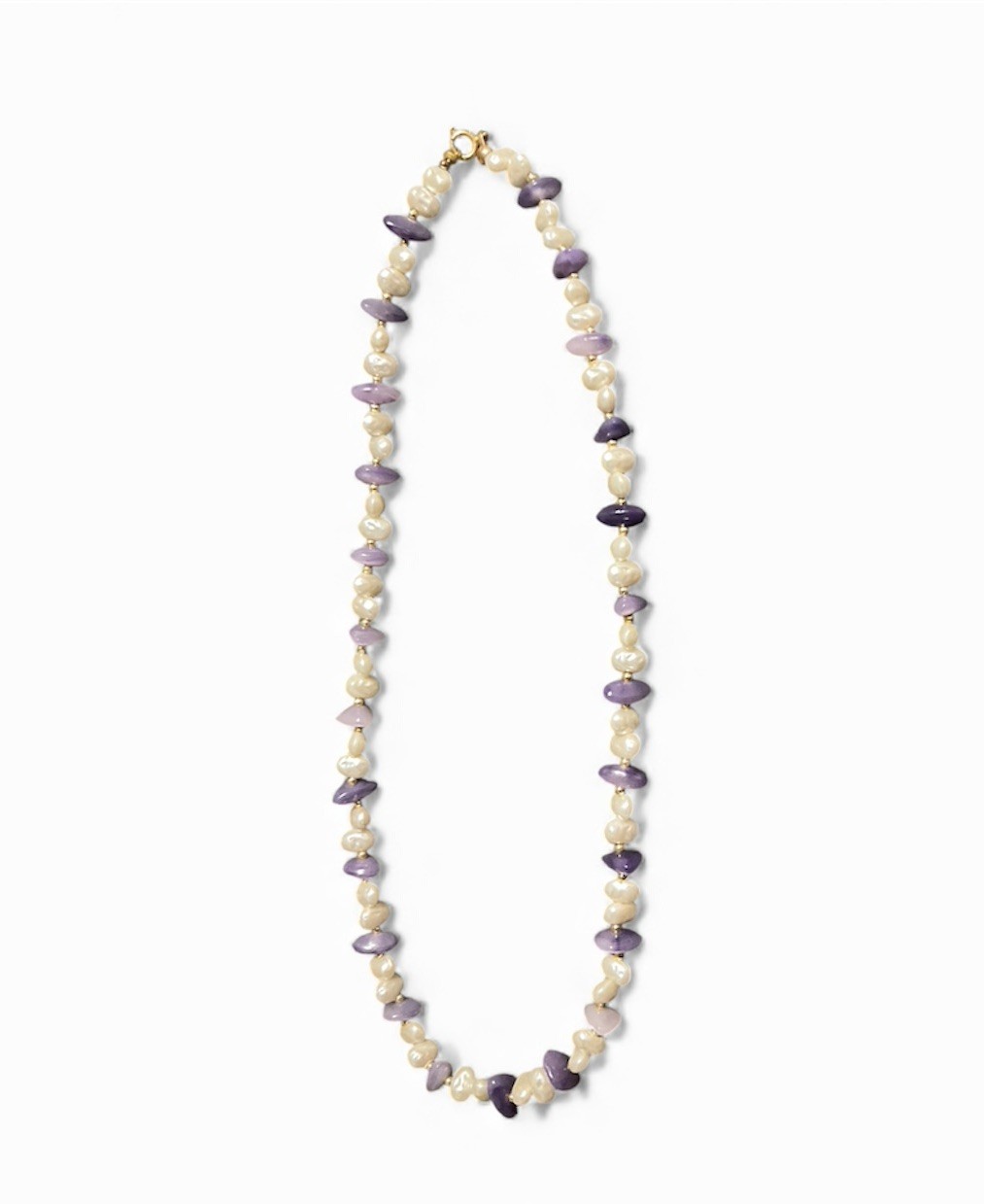 Faux Pearl Necklace Purple Amethyst Tone Accents Plastic Beaded 17.5 In