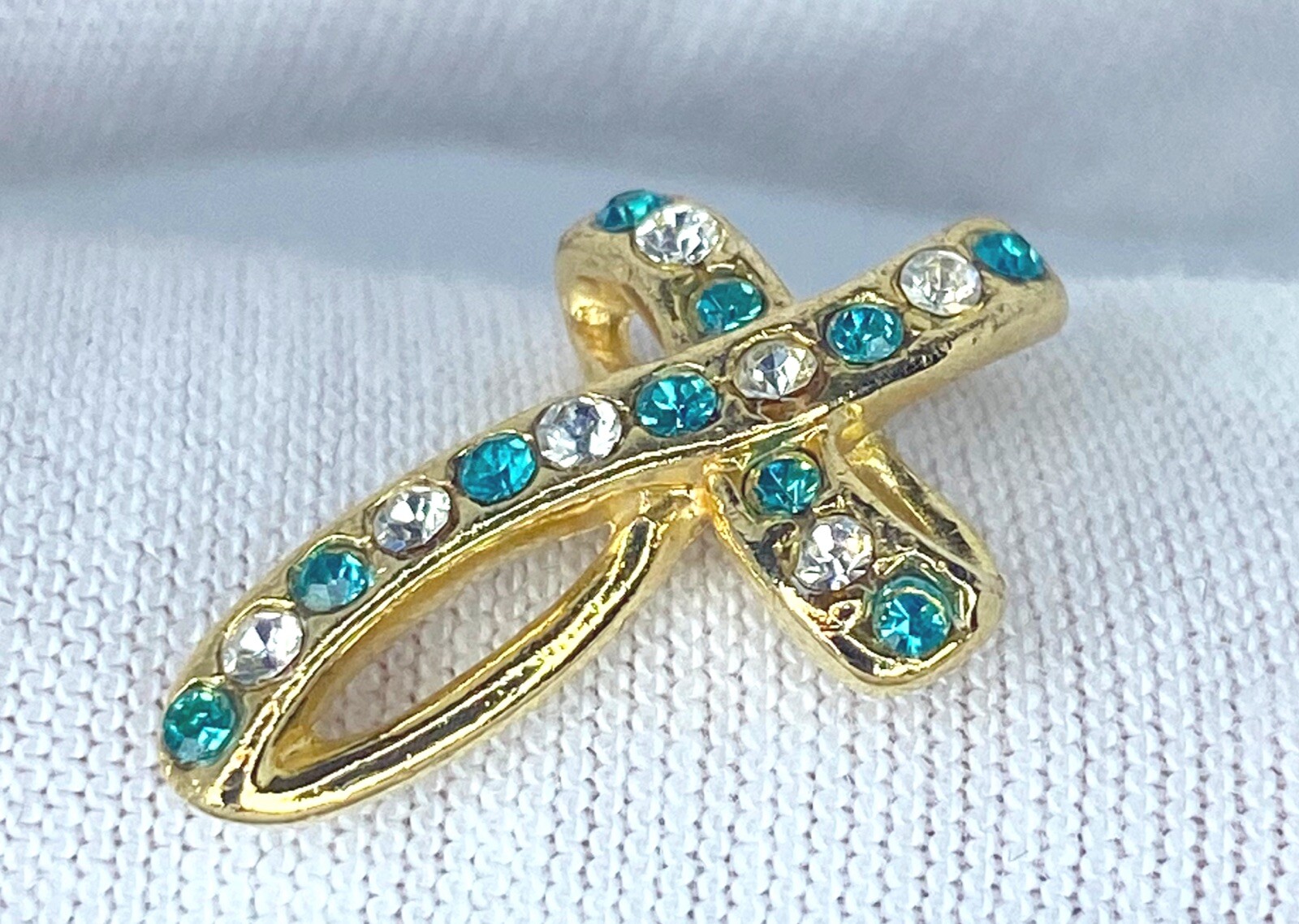 Vintage Cross Pendant May Emerald Layered 18kt Layered Gold Austrian Crystal