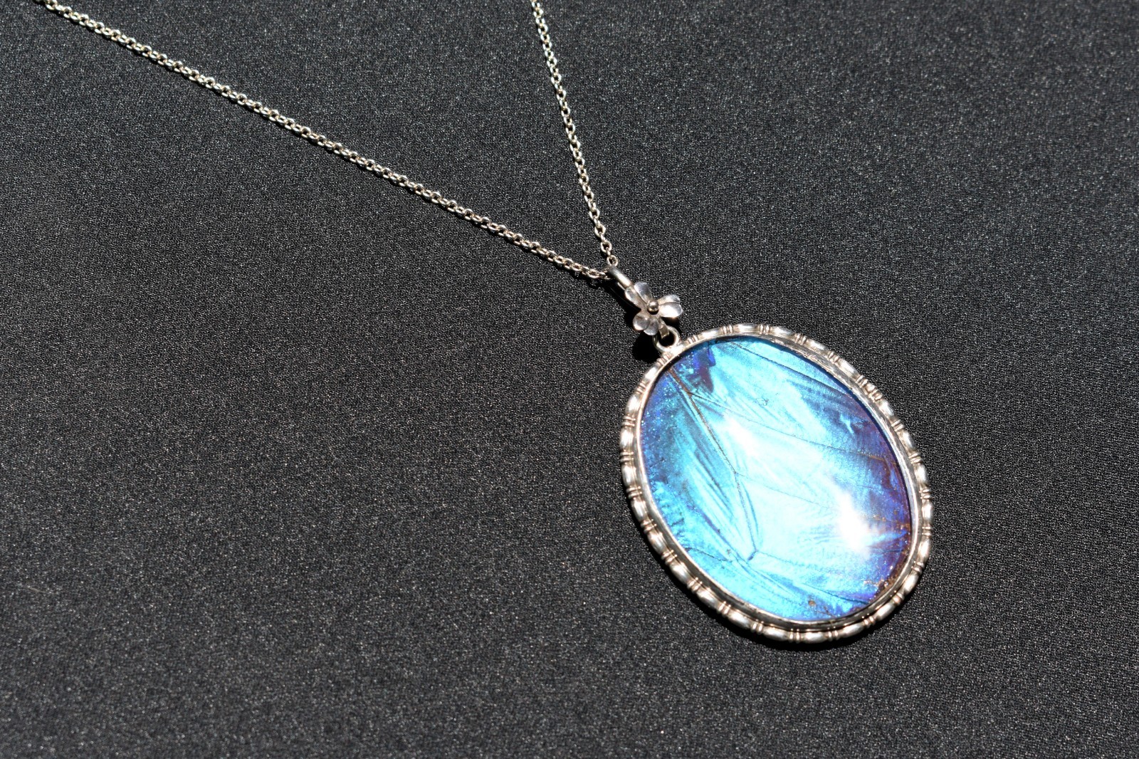 Vintage Morpho Butterfly Wing Art Deco Pendant Necklace Sterling Silver England