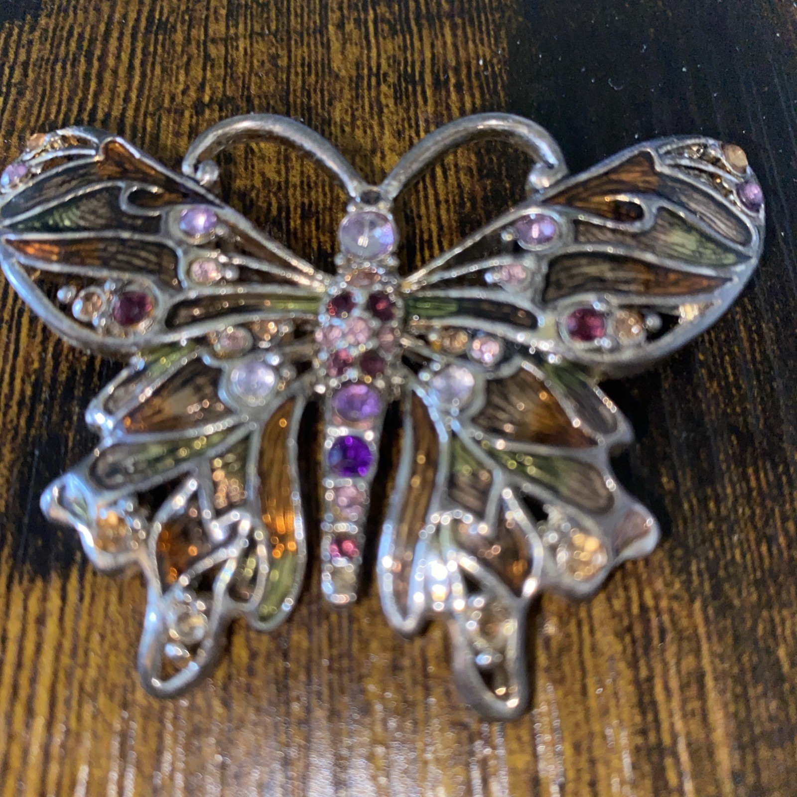 Monet Butterfly Brooch Vtg Pin Stones As Is ! Not Sure In Sny Stone Missing