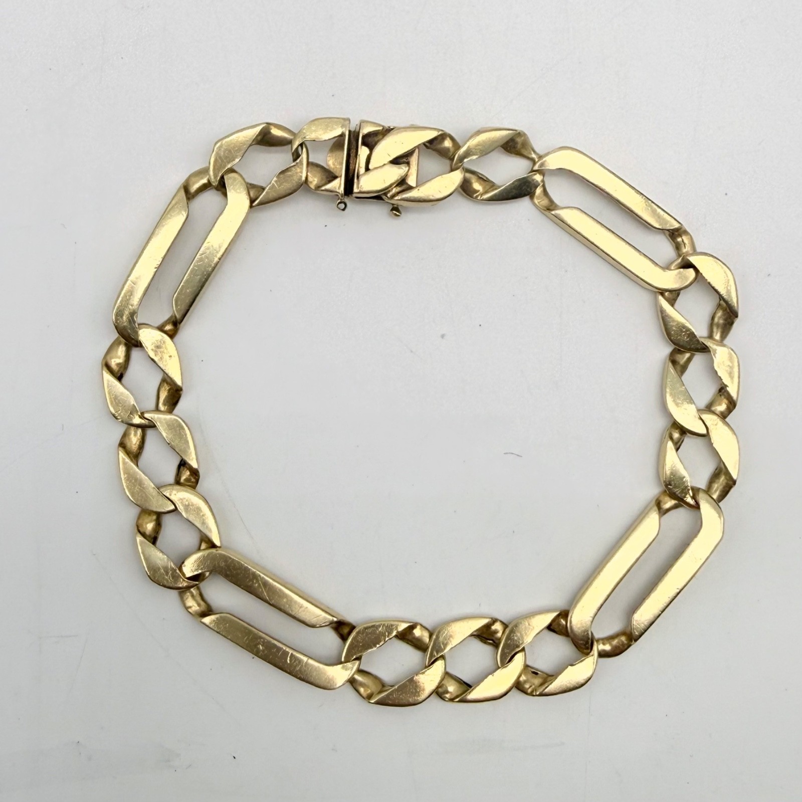 Men’s Vintage 14k-28g Gold Figaro 9″ Bracelet – Italian Naples Hallmarks – 10mm