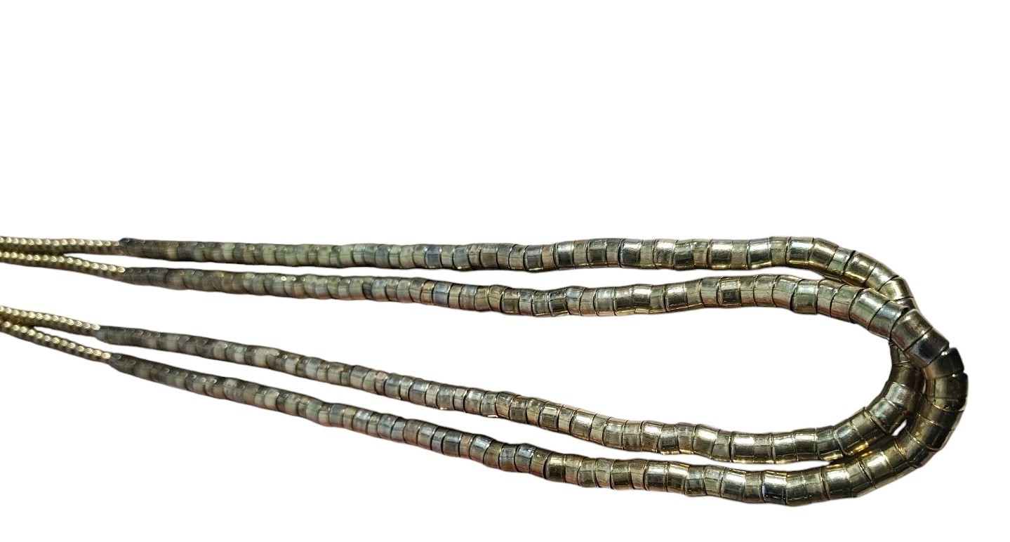 Vintage Retro Long Gold Tone Metal Beaded Statement Costume Flapper Necklace