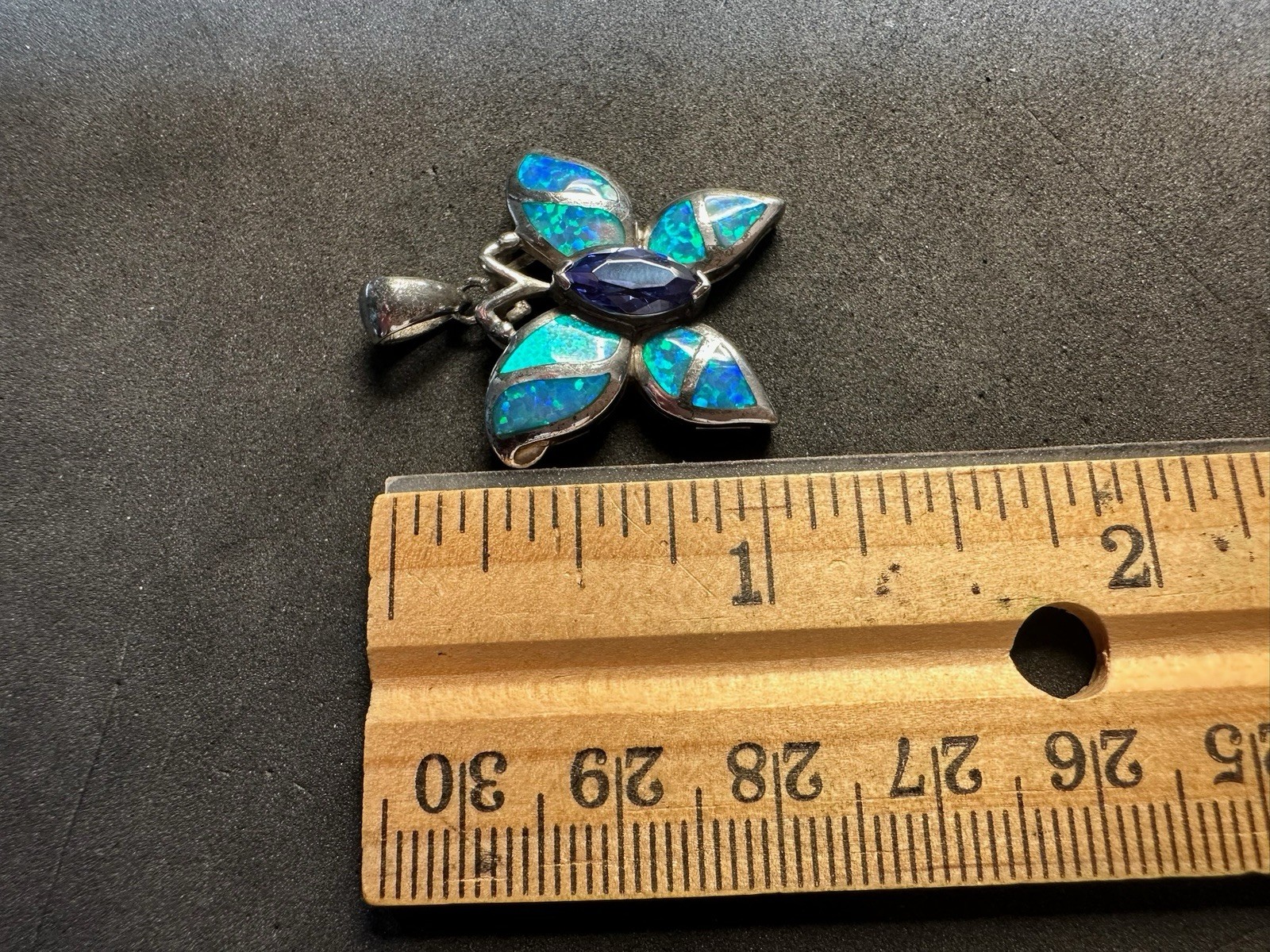 6.17g Vintage Sterling Silver 925 Butterfly Pendant Blue Green Inlay Purple M