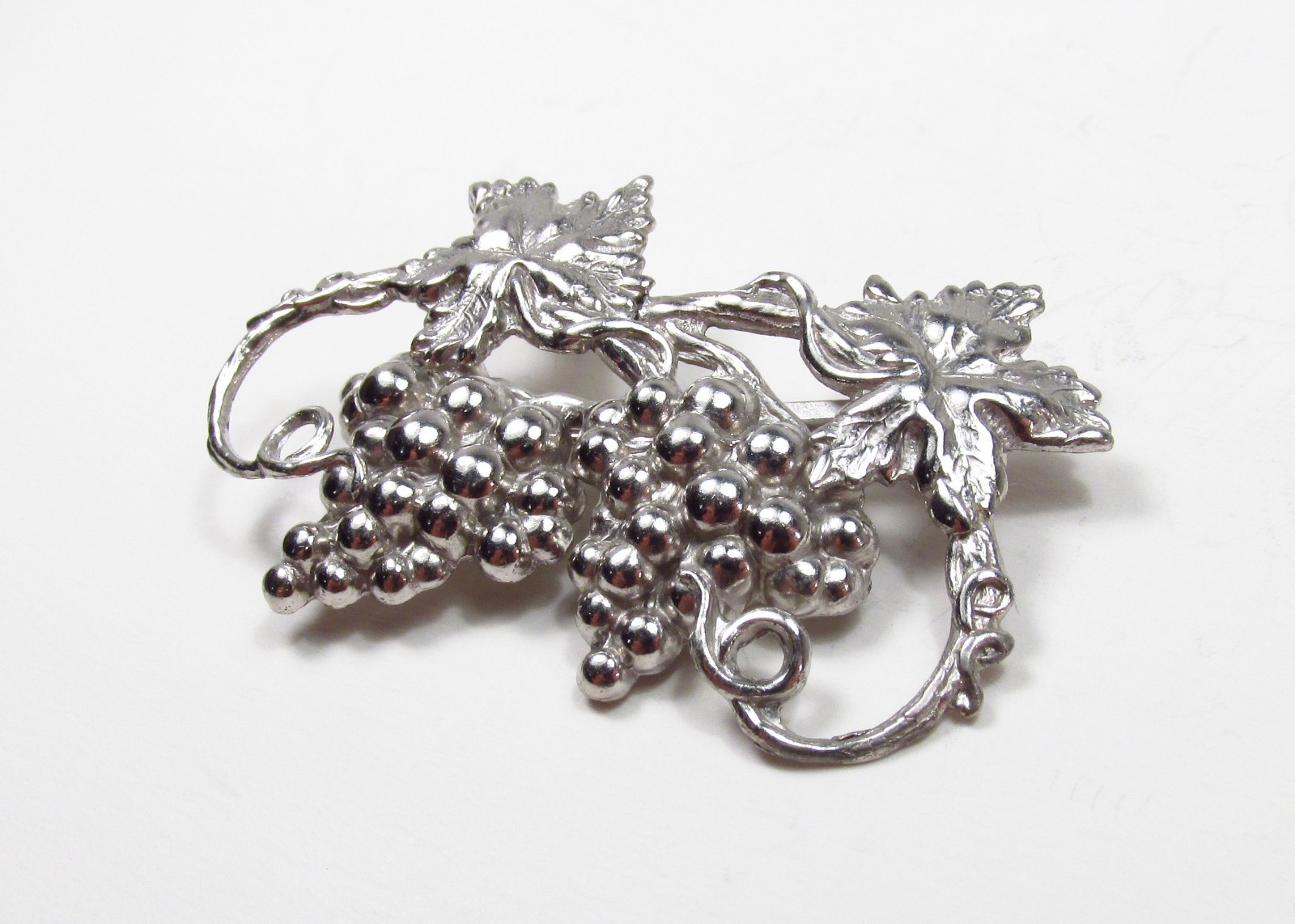 Vintage 1950s USA Made Sterling Silver Grapevine Bunch of Grapes Cluster Brooch