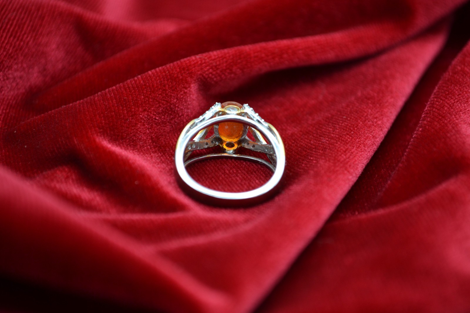 VINTAGE STERLING SILVER GOLD CITRINE CUBIC ZIRCONIA STONE FLORAL RING SIZE 7