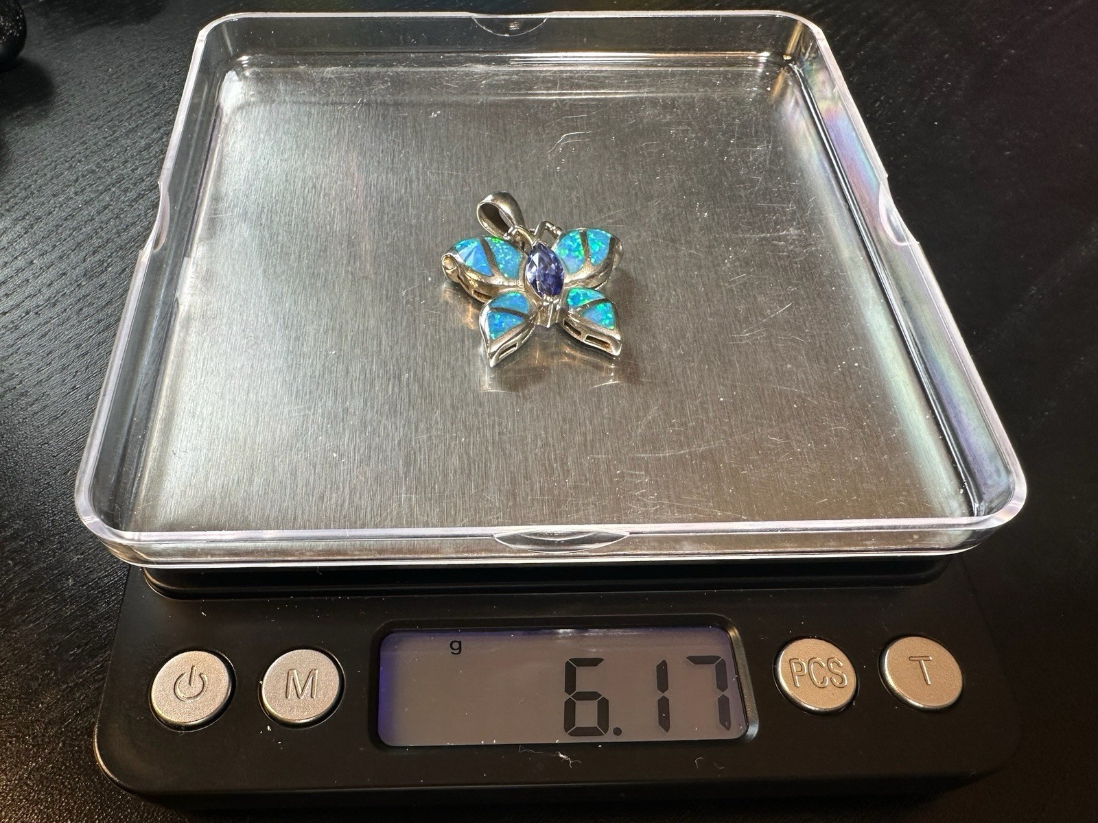 6.17g Vintage Sterling Silver 925 Butterfly Pendant Blue Green Inlay Purple M
