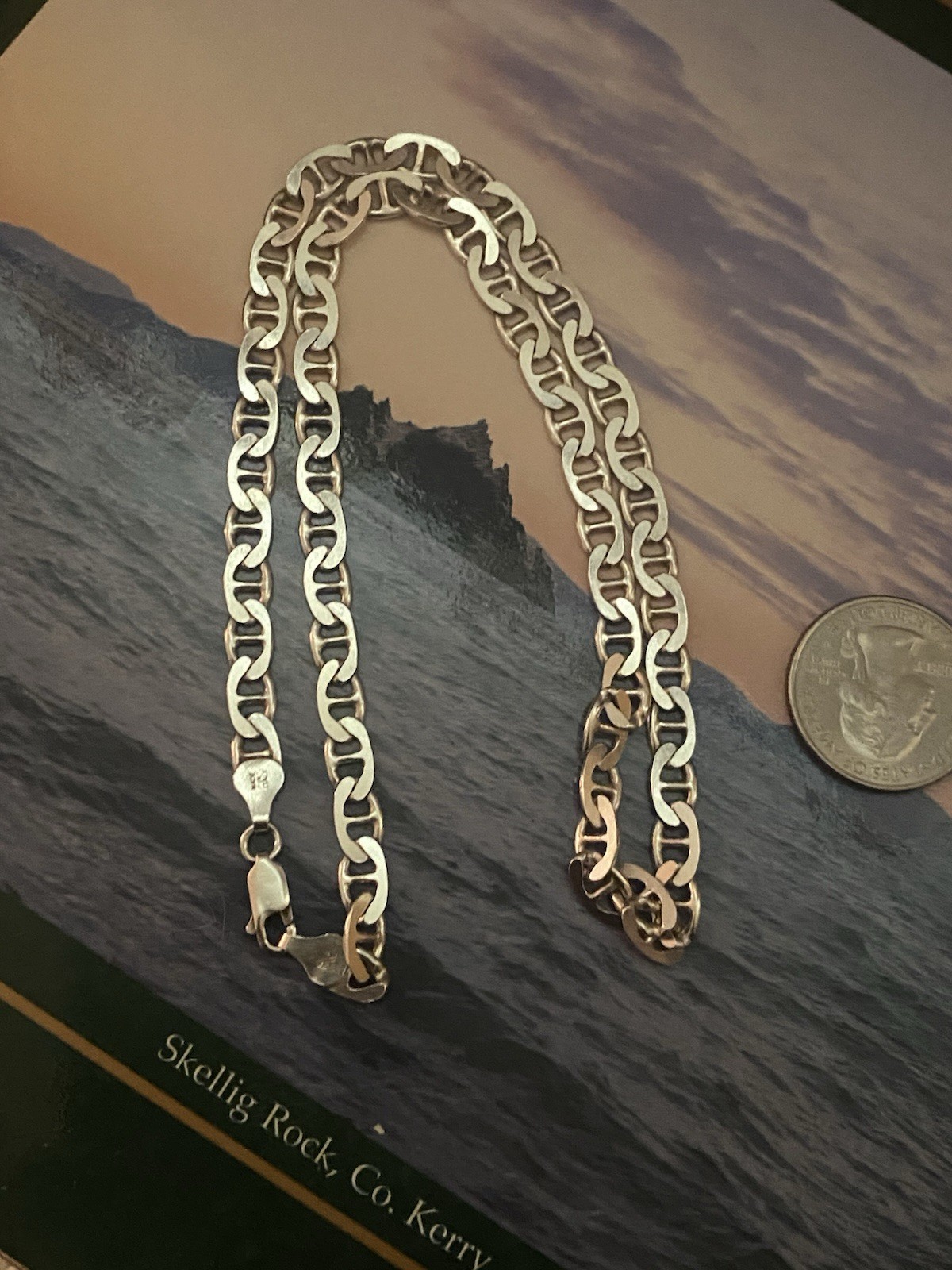Sterling Silver Italy Anchor Mariner Chain 18″ Necklace – 21g