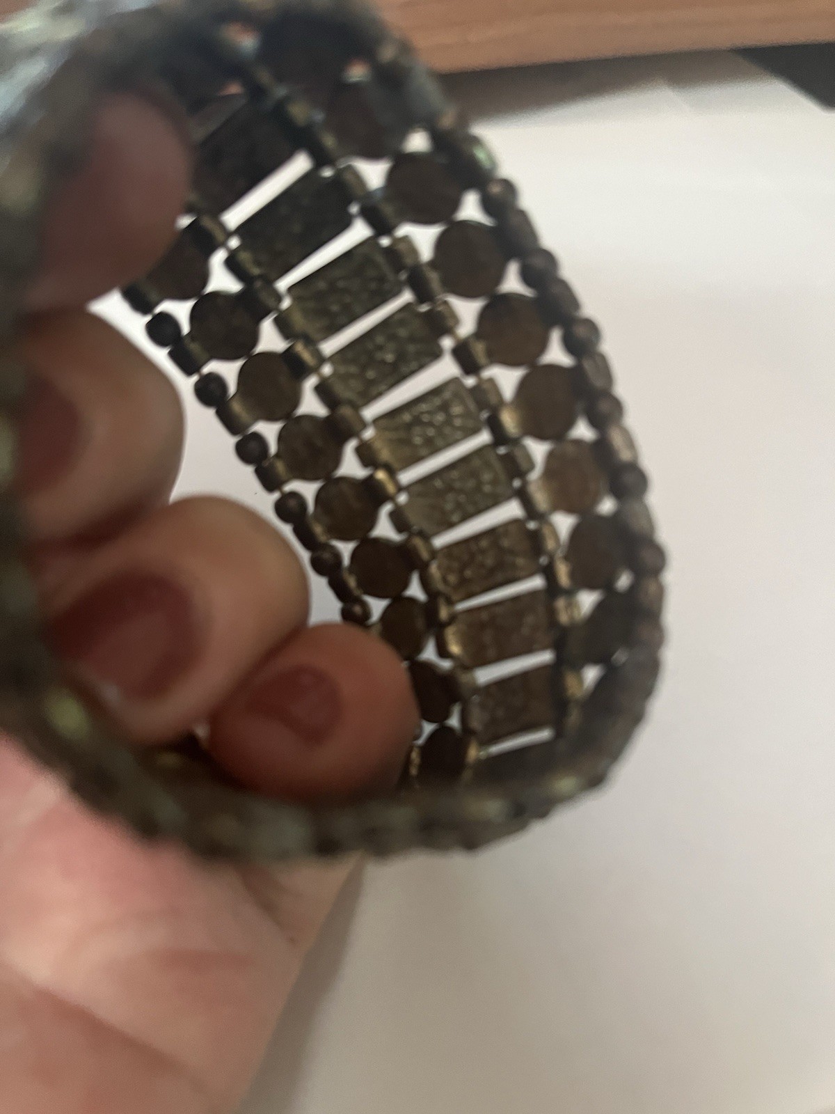 Vtg Brass Metal Ornate Beaded Stretch Cuff Bracelet 1.5” W One Size 6-8” Wrist