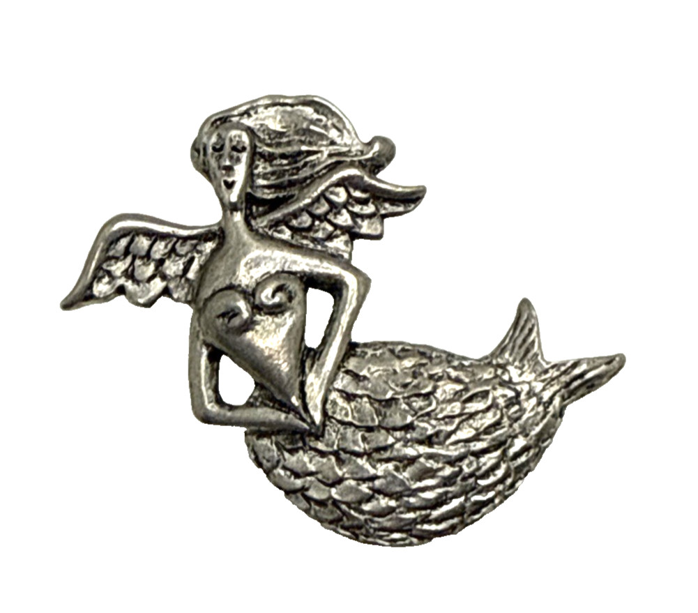 Vintage Seagull Pewter Winged Mermaid Brooch 1996 Canada Pin 1.75″ Whimsical