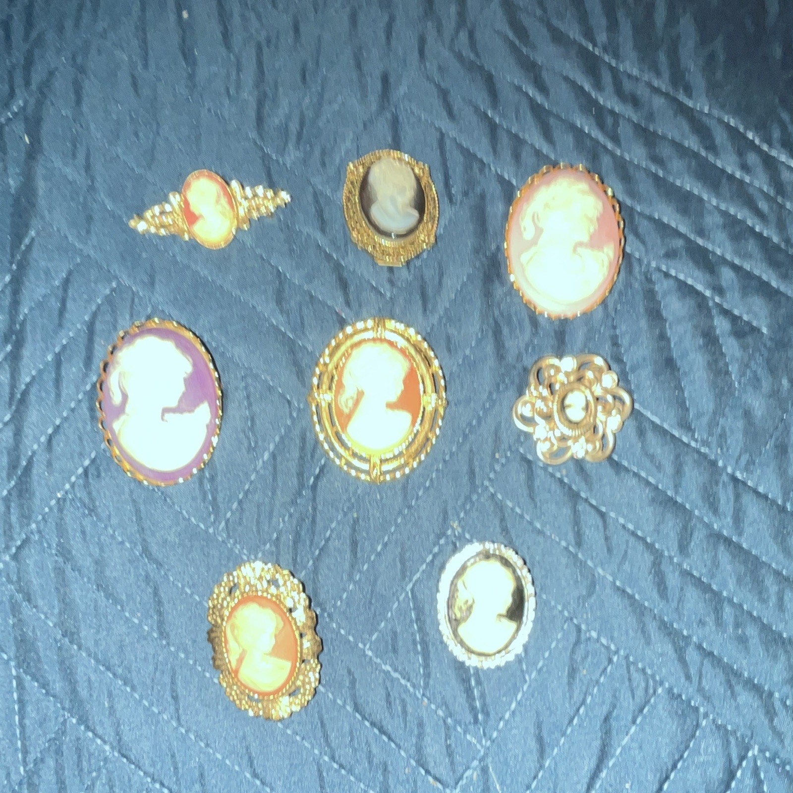 Cameo Style Mixed Lot 7 Metal Brooch & Pin Women’s Fashion Gold Pink