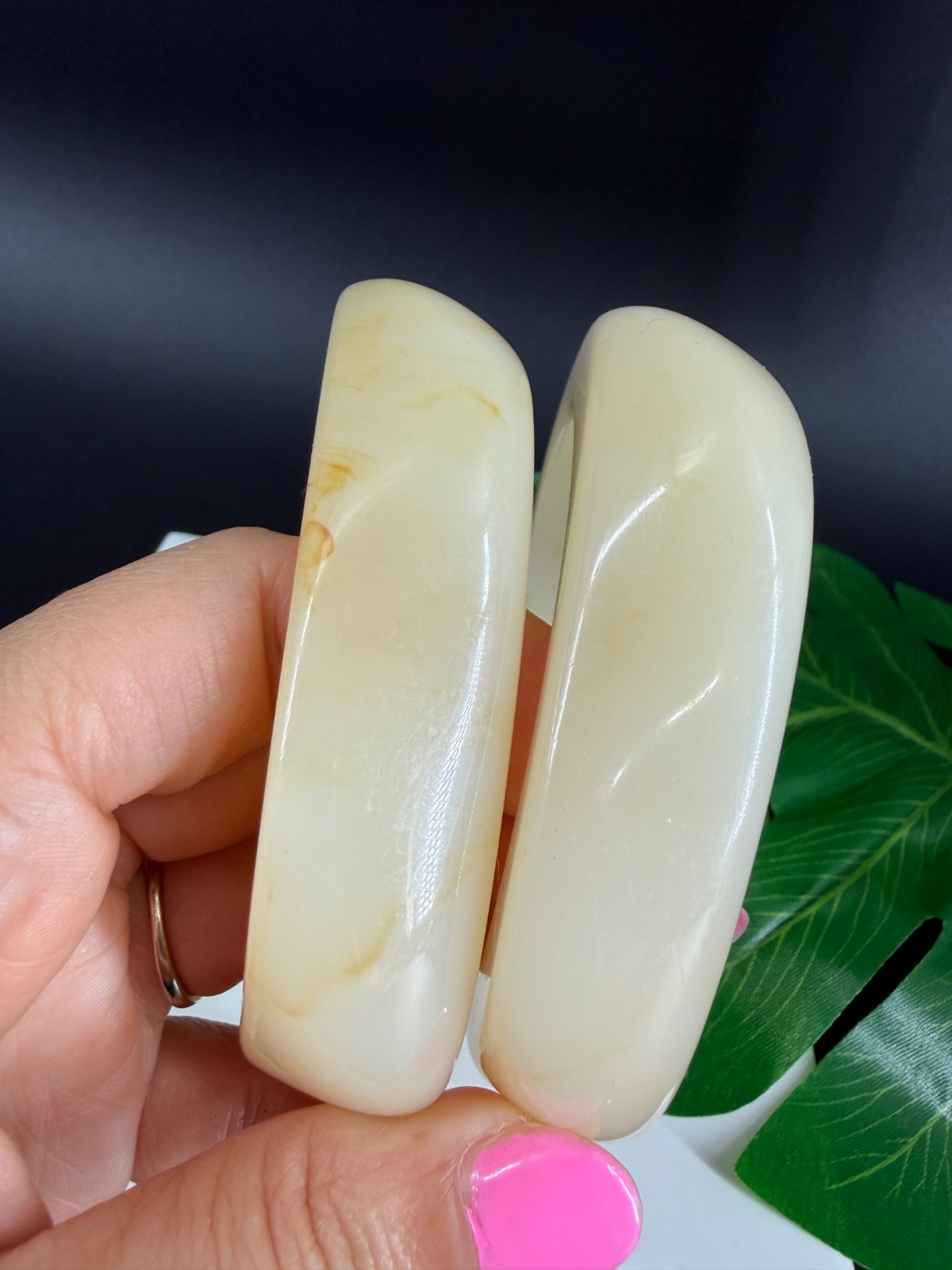 Vintage Chunky Lucite Bangle Bracelet Stack Lot Marbled Cream Beige Y2K