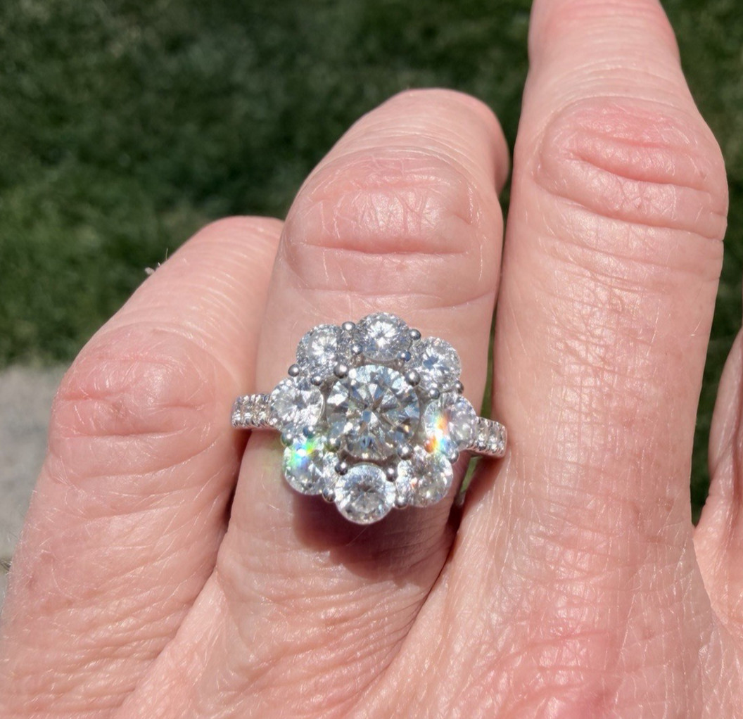 GORGEOUS 18K WHITE GOLD & NATURAL DIAMOND CLUSTER RING 2.29 CTW “JGJ” 6 3/4