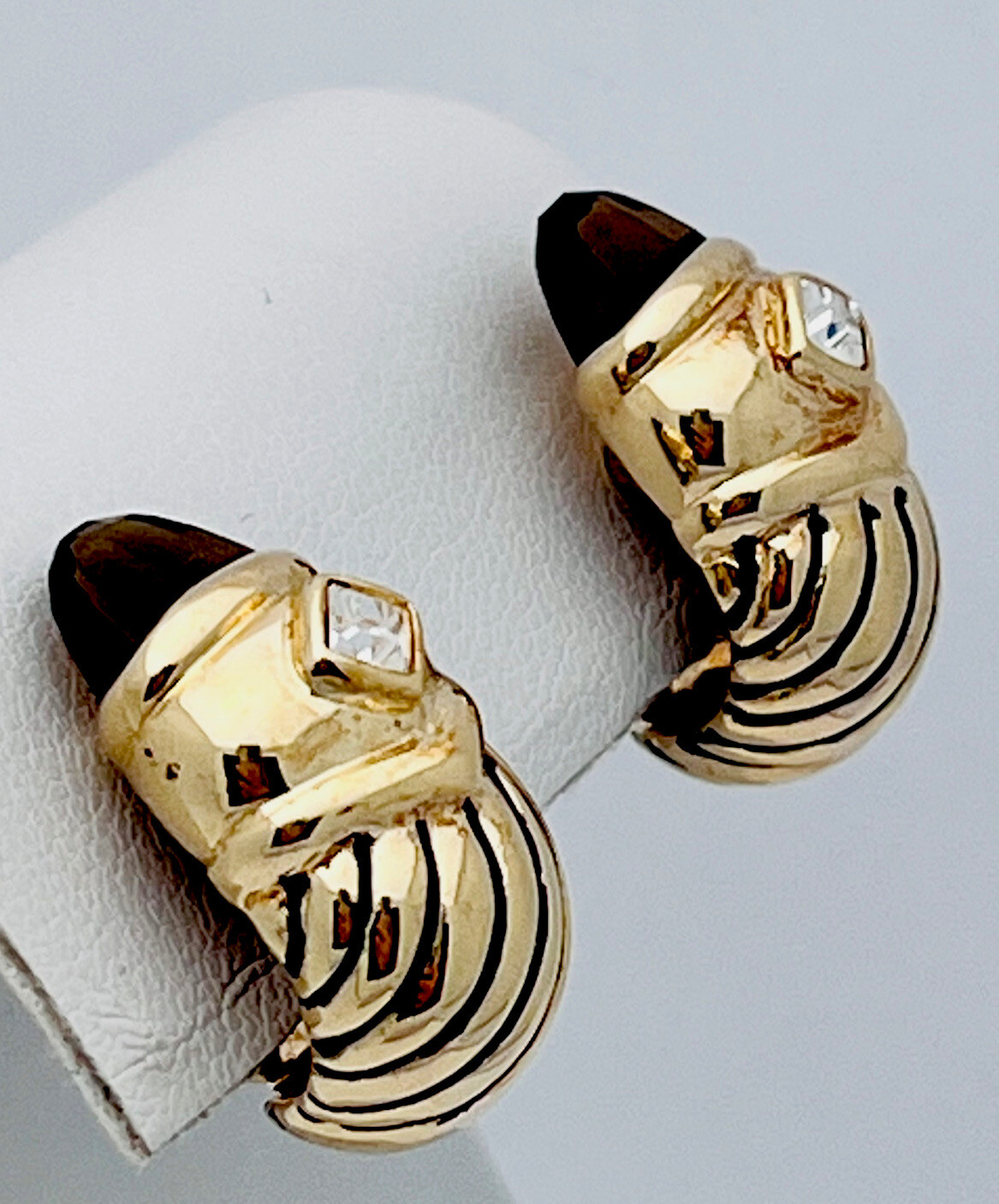 Vintage 1990s Gold Tone Topaz/Clear CZ French Back Pierced Earrings