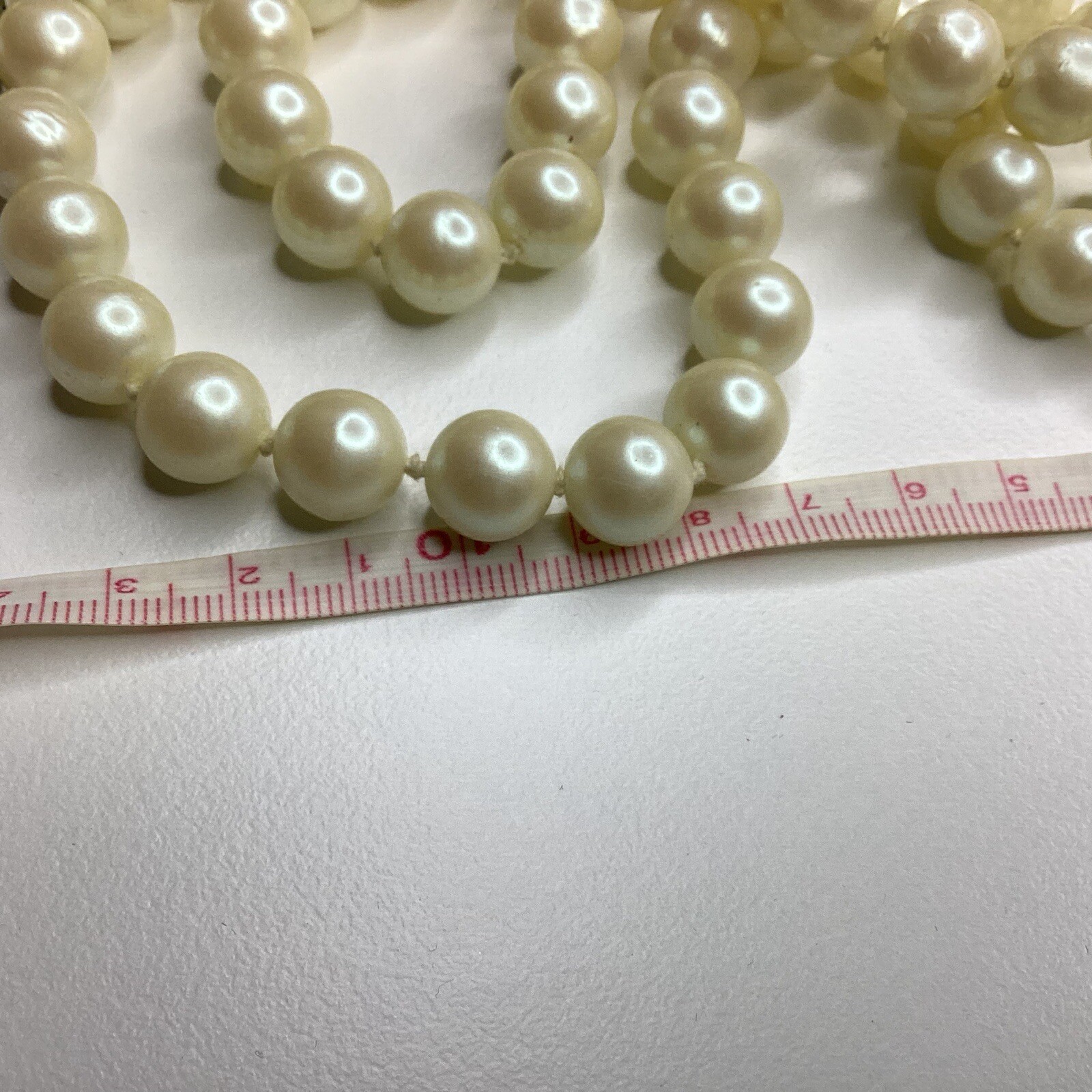 Vtg Classic Hand Knotted Faux 1cm Pearls Long Necklace 50″ Flapper Style