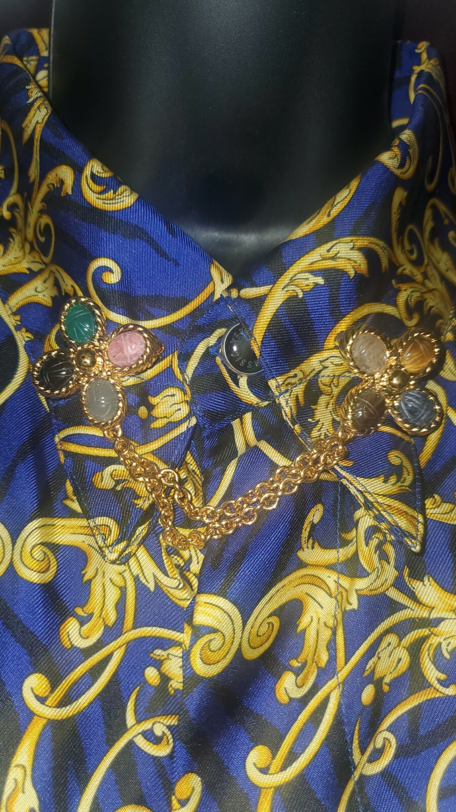 VTG Bal-Ron 12kGF Egyption Revival Scarab Collar SwagPins Lapis Onyx Quartz Jade