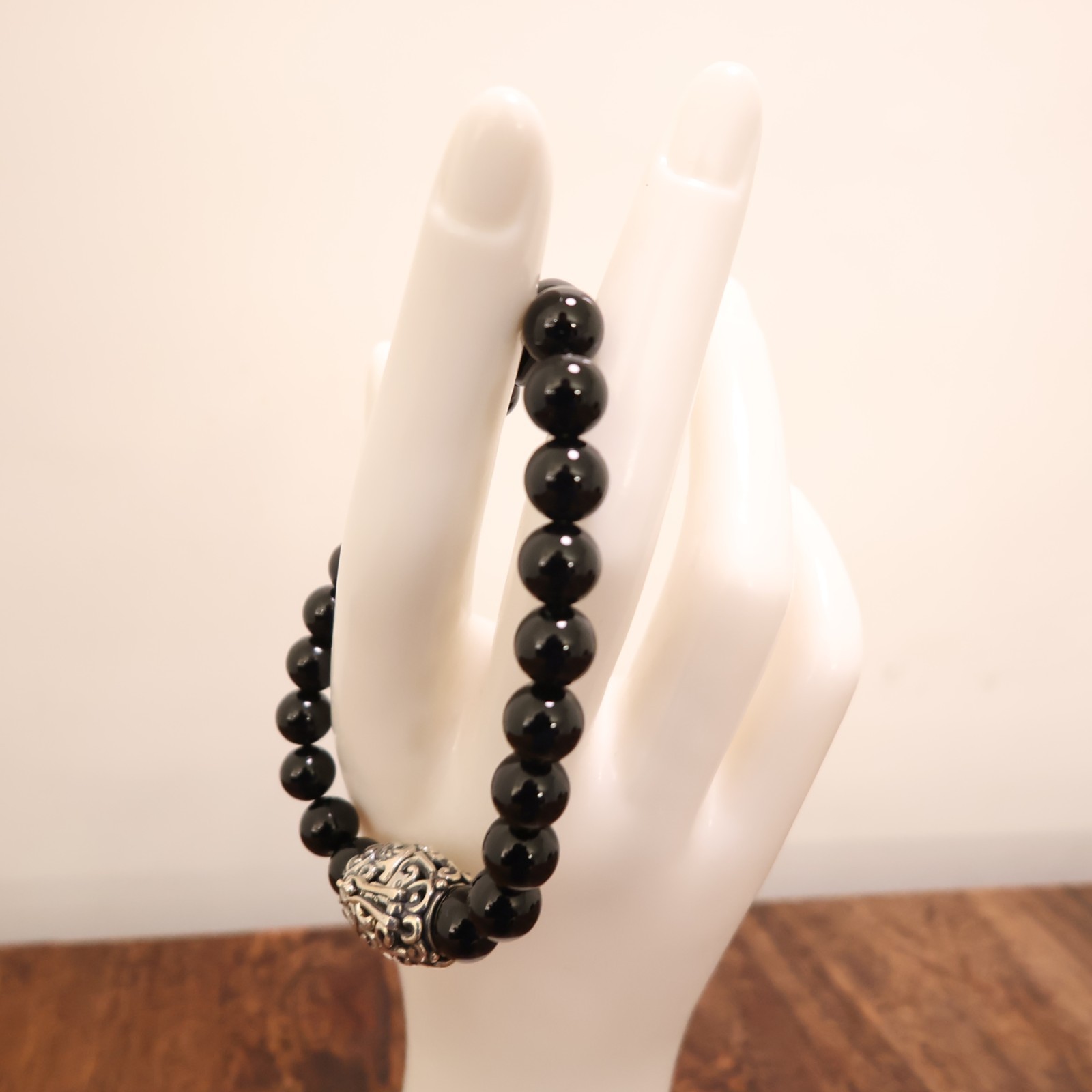 Carolyn Pollack bracelet Relios black onyx beads silver magnetic clasp 6.75in