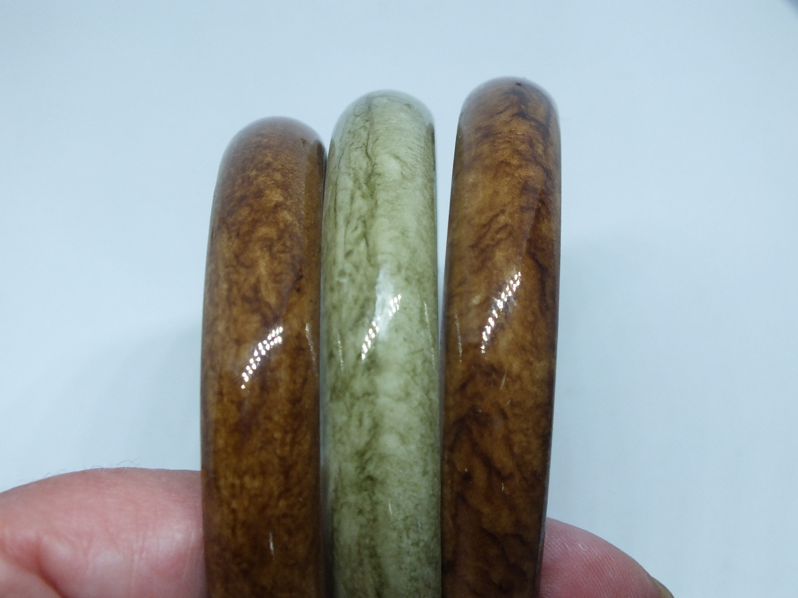 Beautiful Bangle Bracelet Set 3 Marbled Brown Green 3/8 Inch Wide 2 5/8 Inside