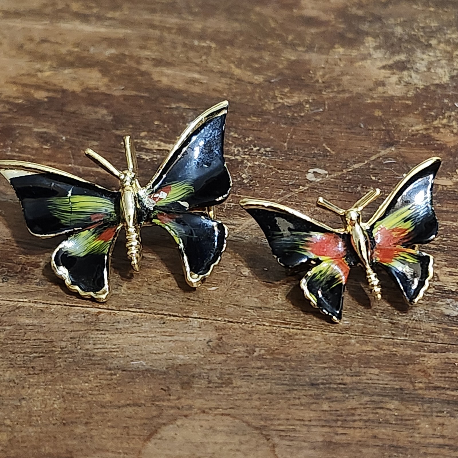 Lot of 2 Small Vintage Gold tone Multicolor Enamel Butterfly Brooch Pins